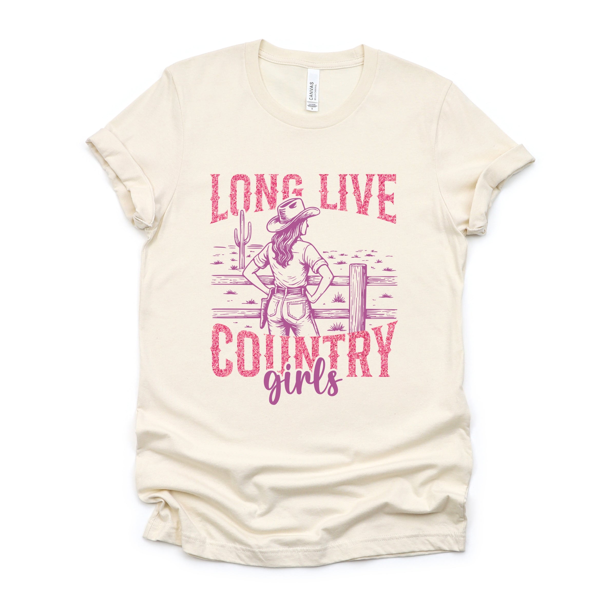 Long Live Country Girls Glitter - Womens Short Sleeve Graphic T-Shirt