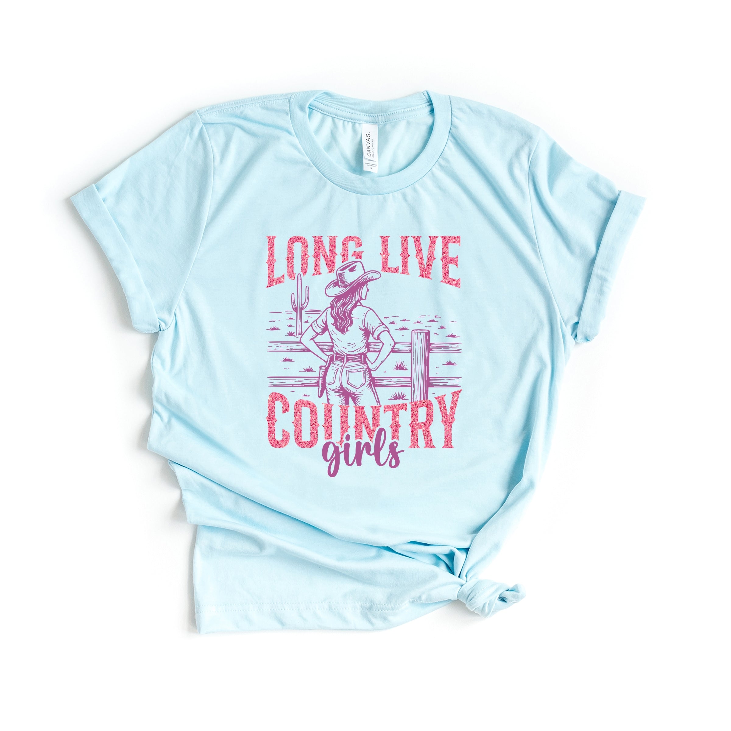 Long Live Country Girls Glitter - Womens Short Sleeve Graphic T-Shirt
