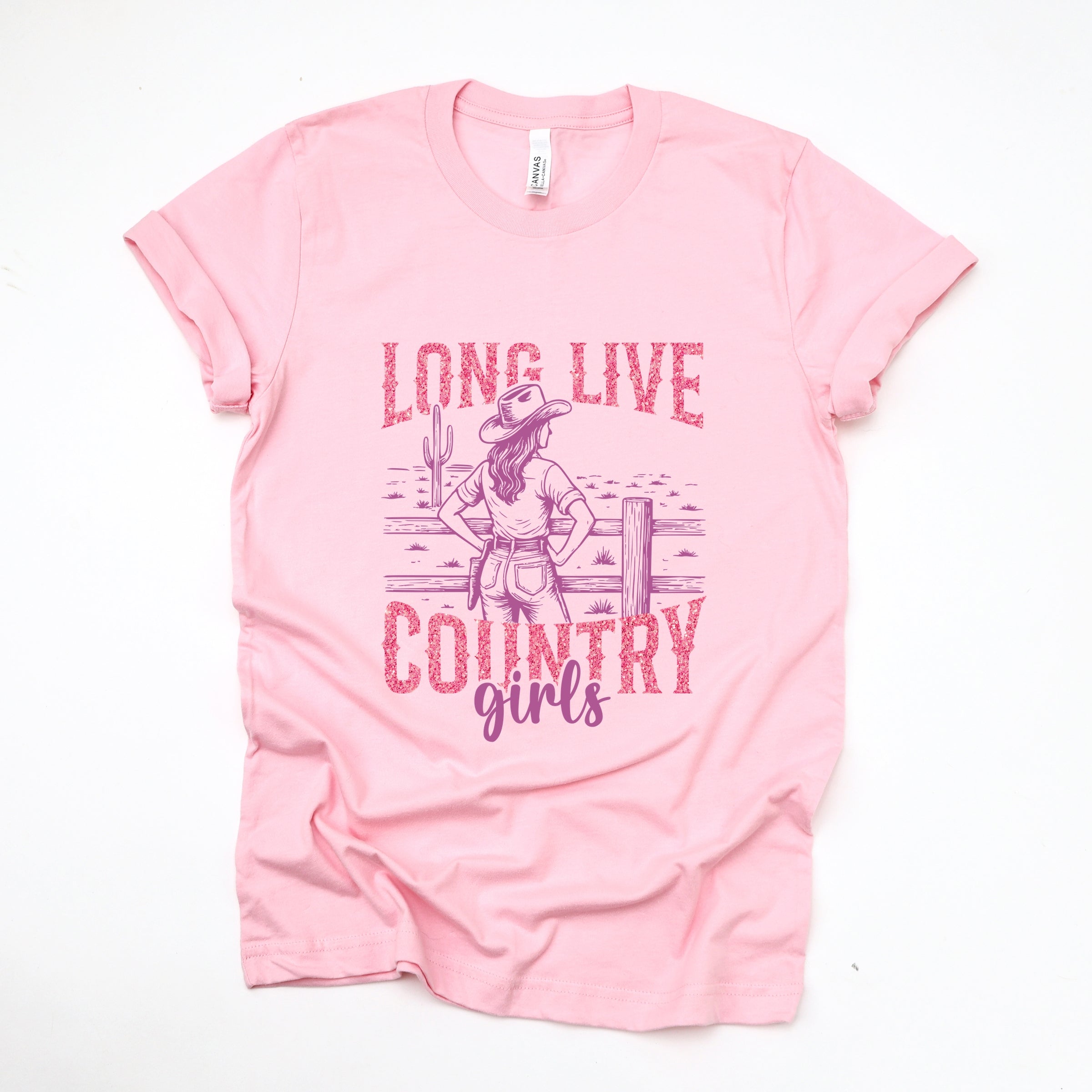 Long Live Country Girls Glitter - Womens Short Sleeve Graphic T-Shirt