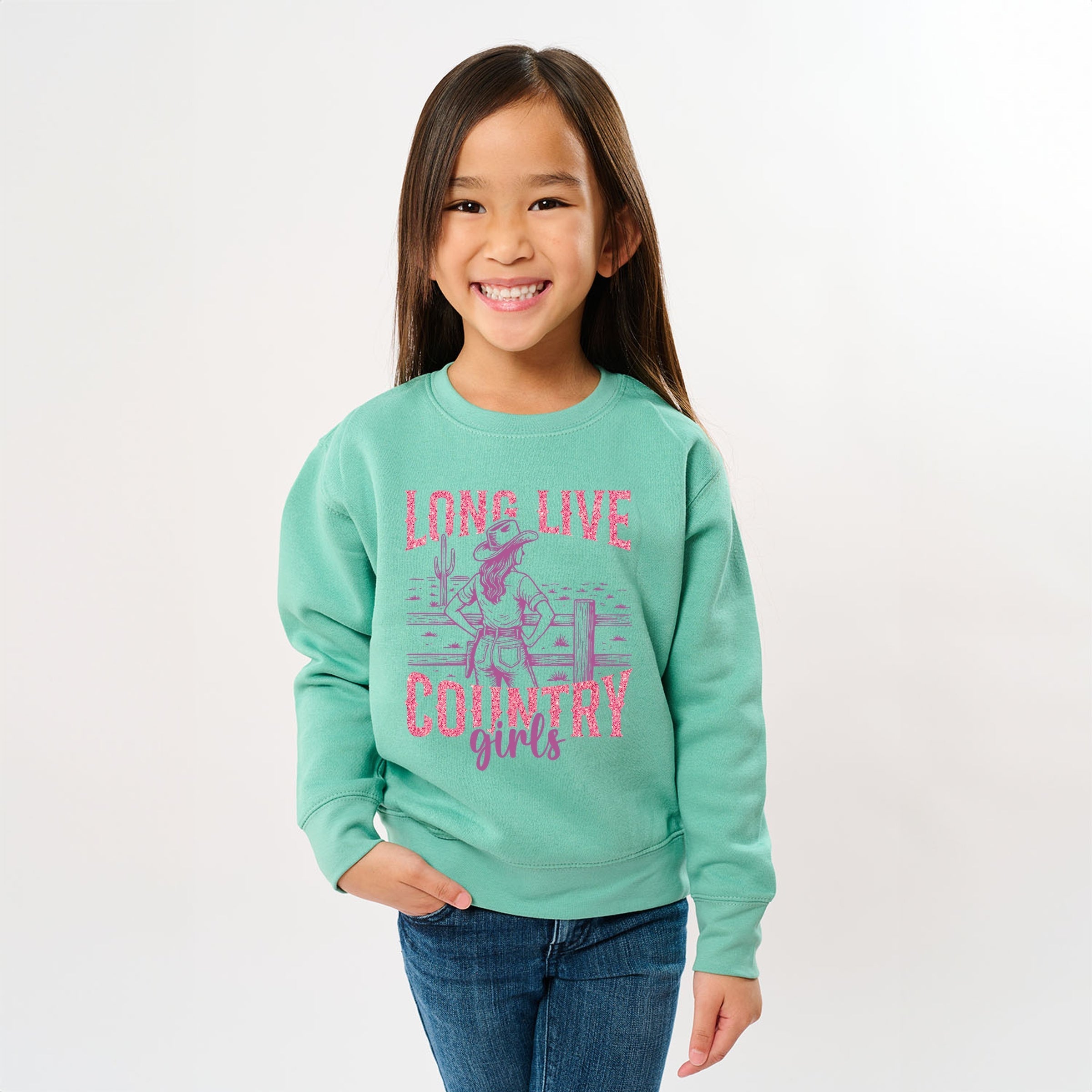 Long Live Country Girls Glitter - Youth Graphic Sweatshirt