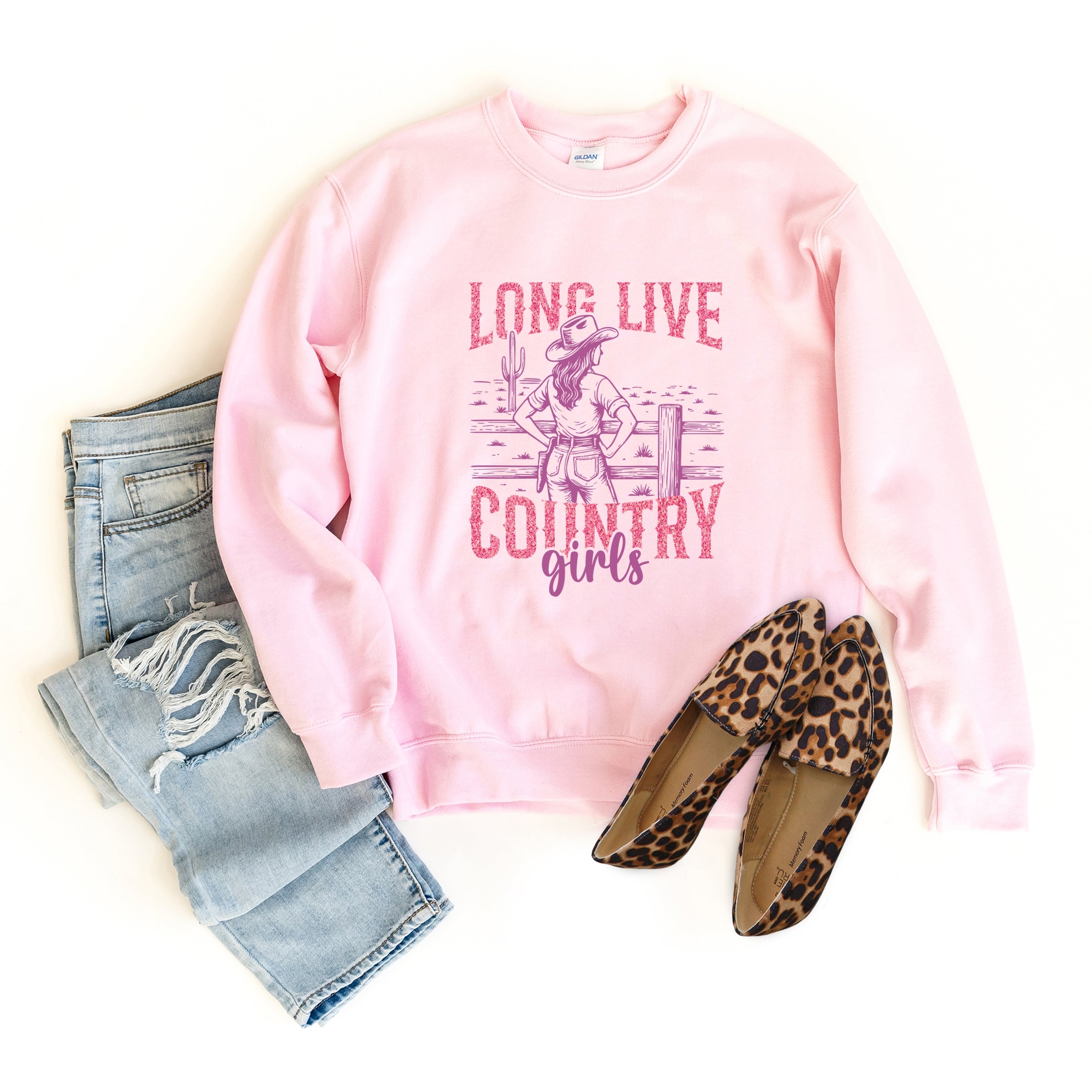 Long Live Country Girls Glitter - Womens Graphic Sweatshirt