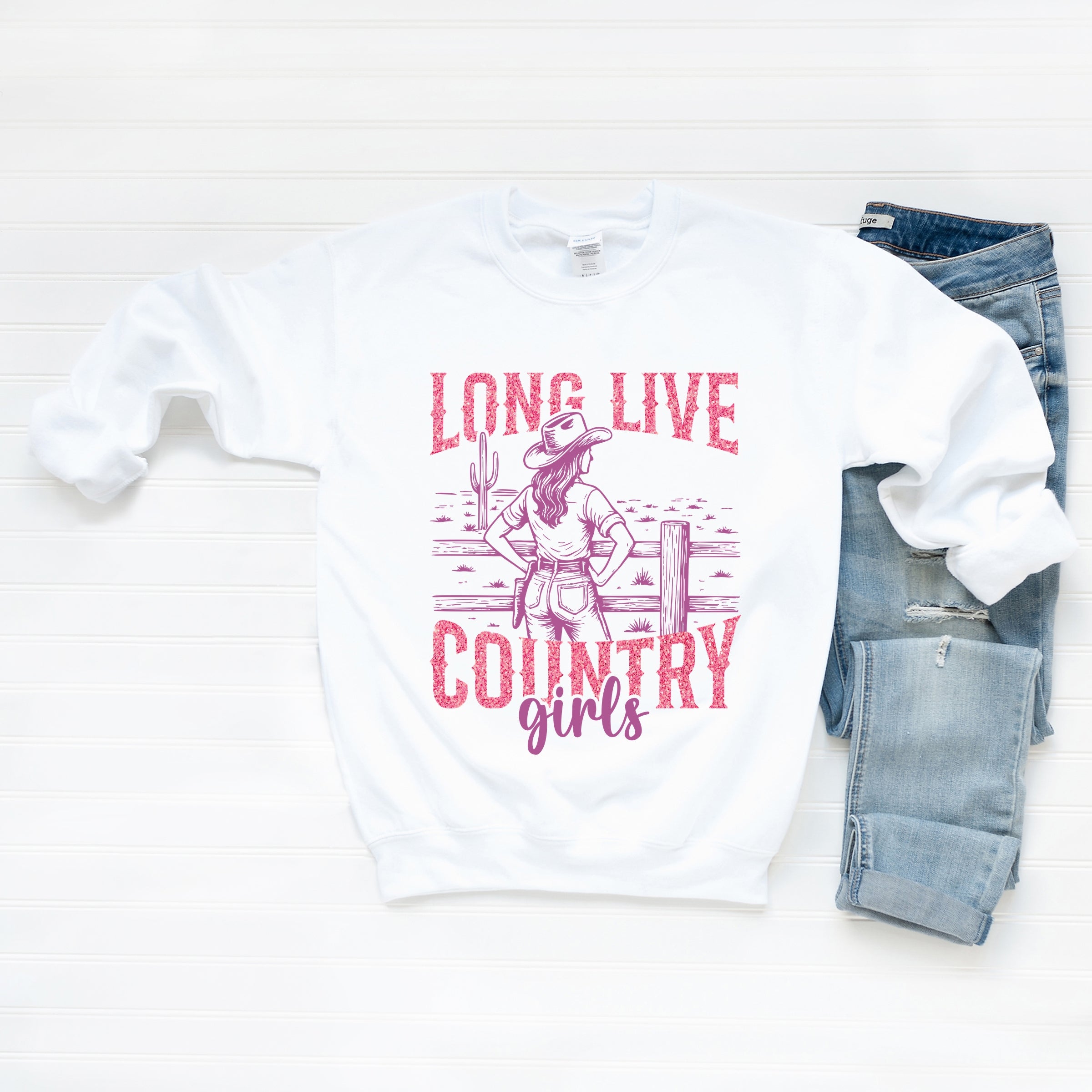 Long Live Country Girls Glitter - Womens Graphic Sweatshirt