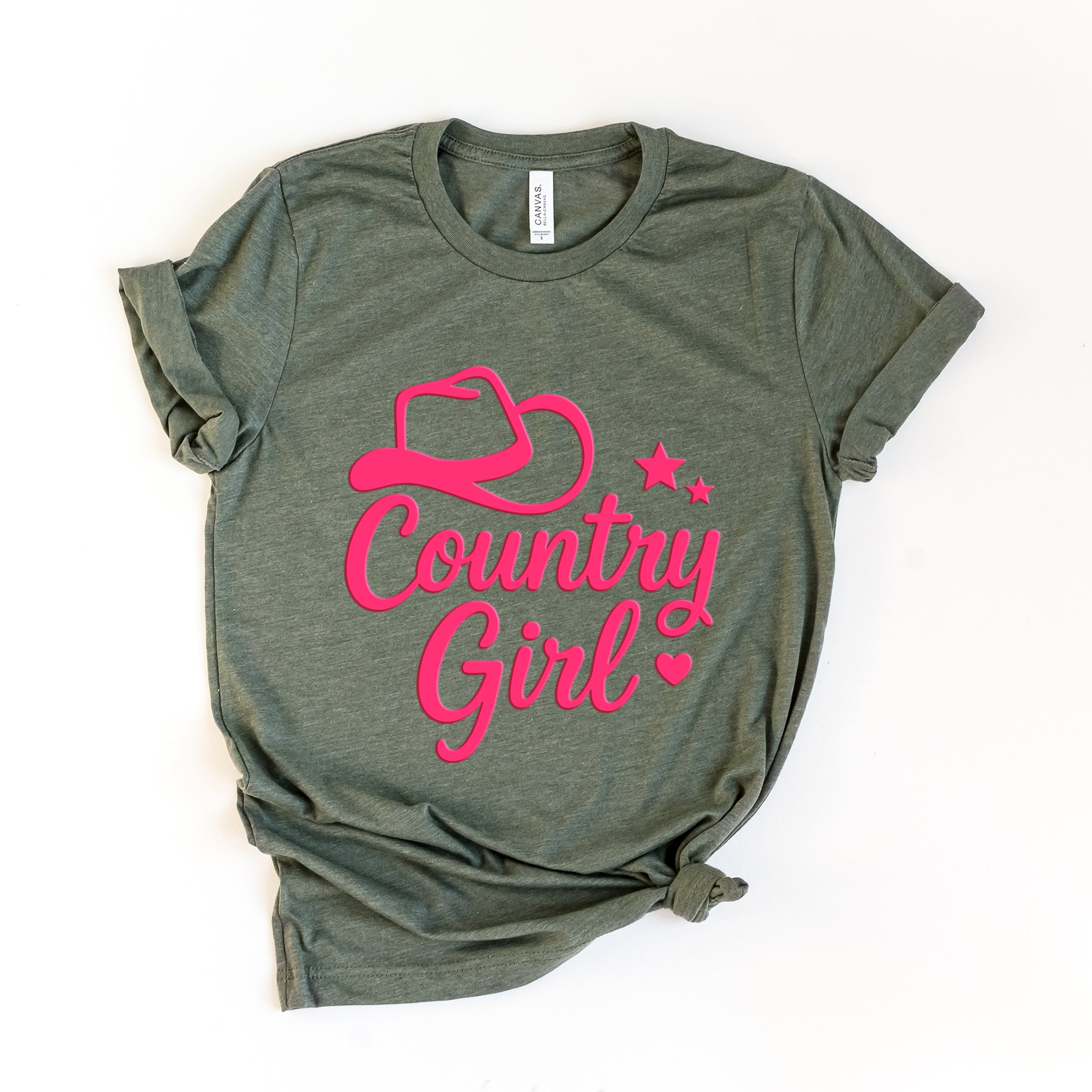 Country Girl Hat Puff Print - Womens Short Sleeve Graphic T-Shirt