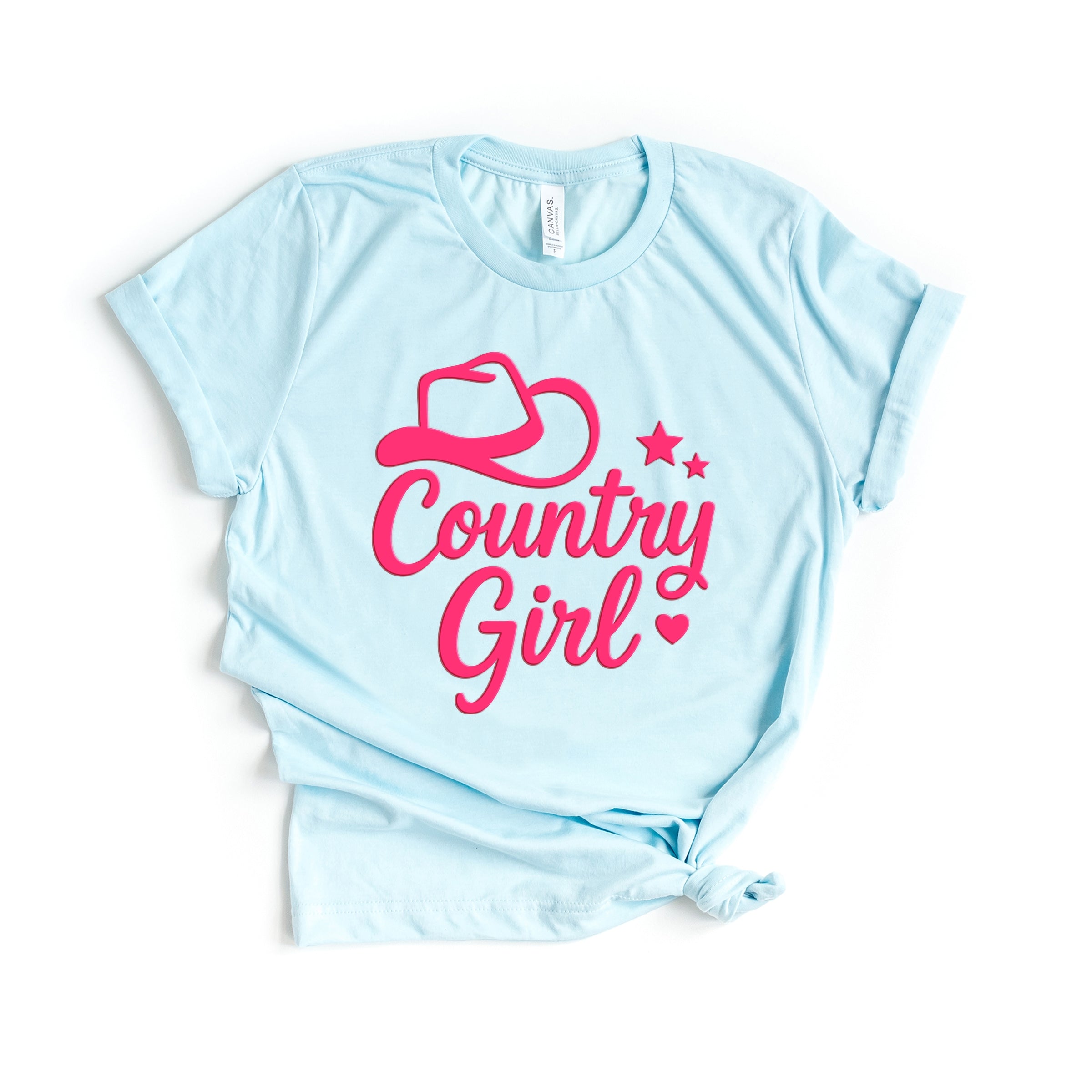 Country Girl Hat Puff Print - Womens Short Sleeve Graphic T-Shirt