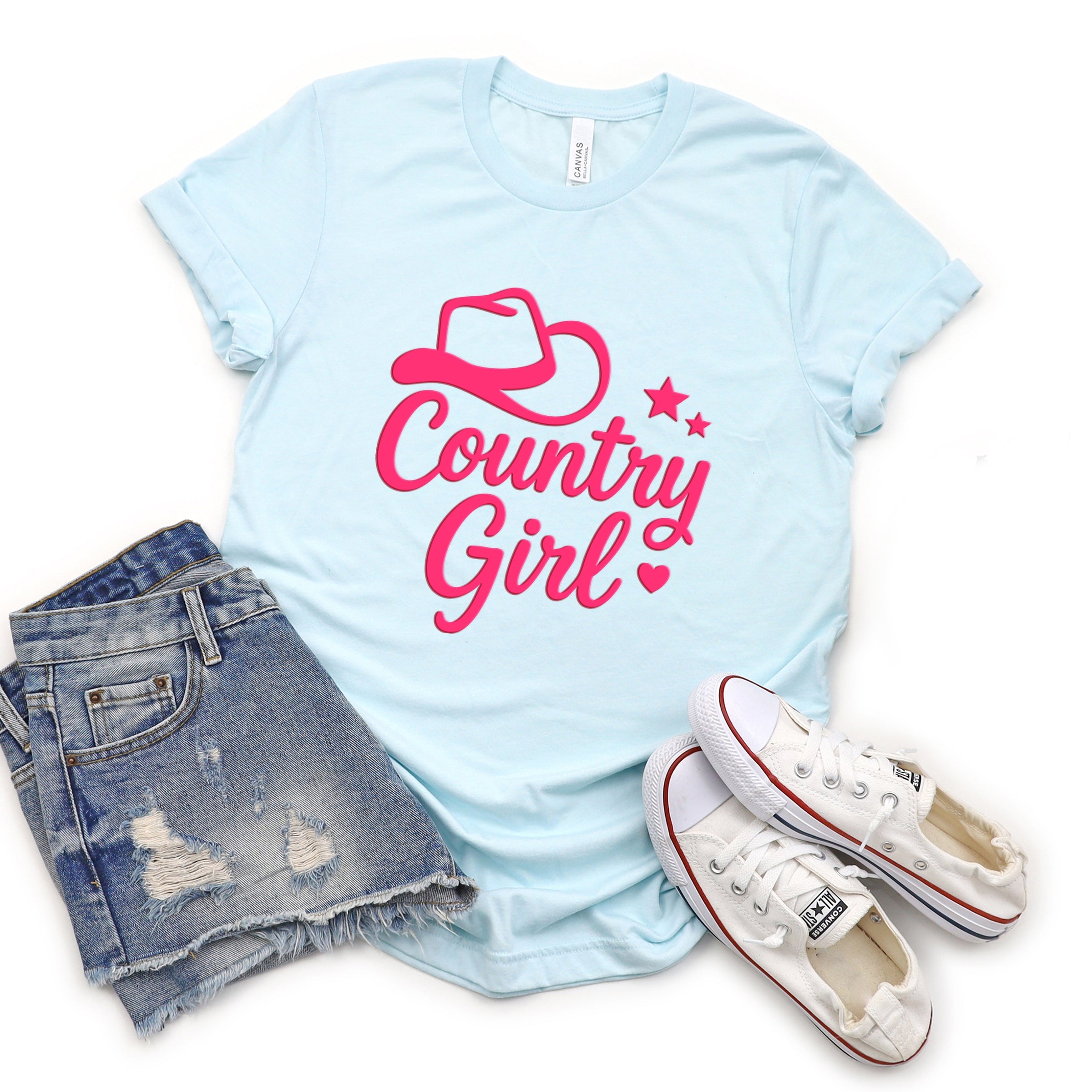 Country Girl Hat Puff Print - Womens Short Sleeve Graphic T-Shirt