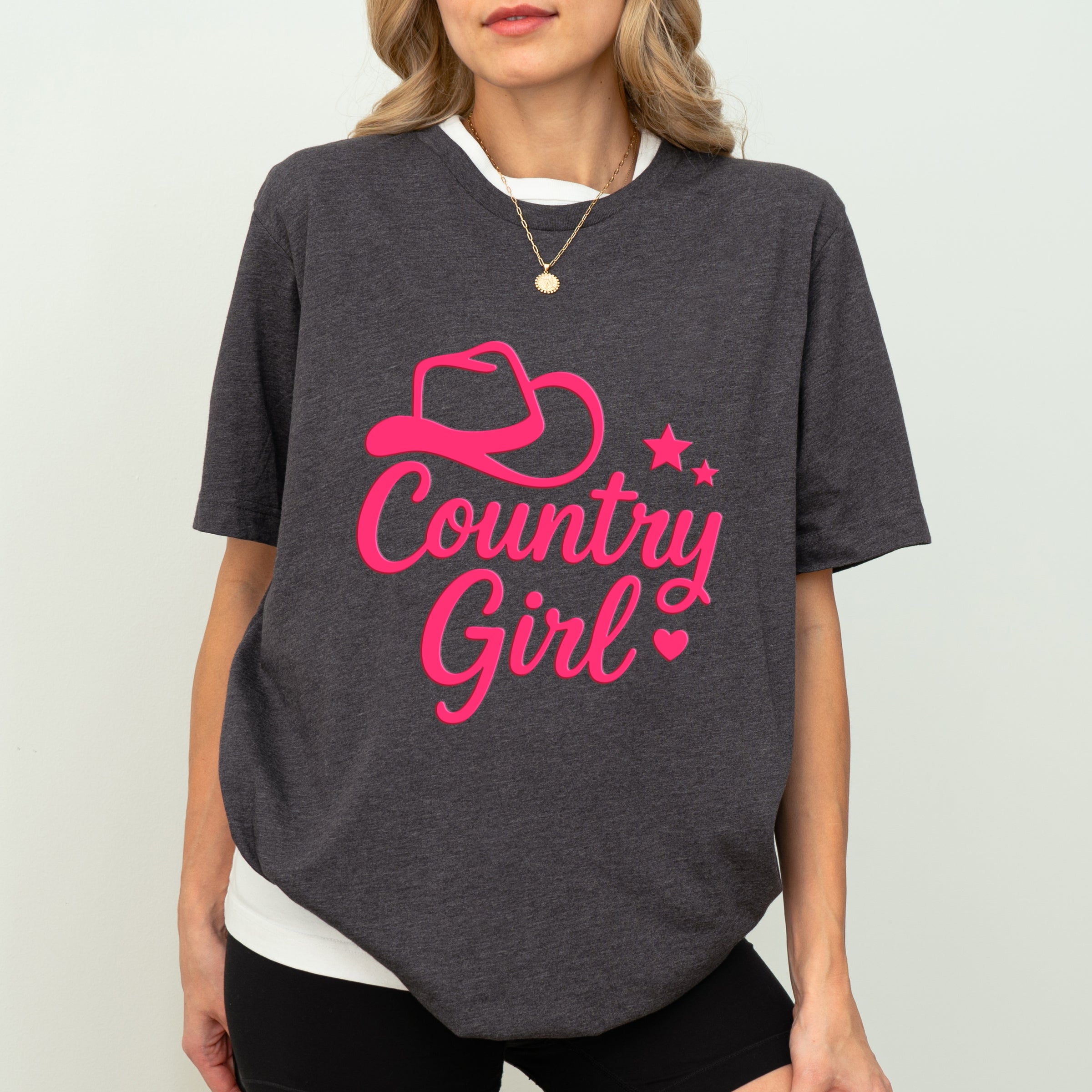 Country Girl Hat Puff Print - Womens Short Sleeve Graphic T-Shirt