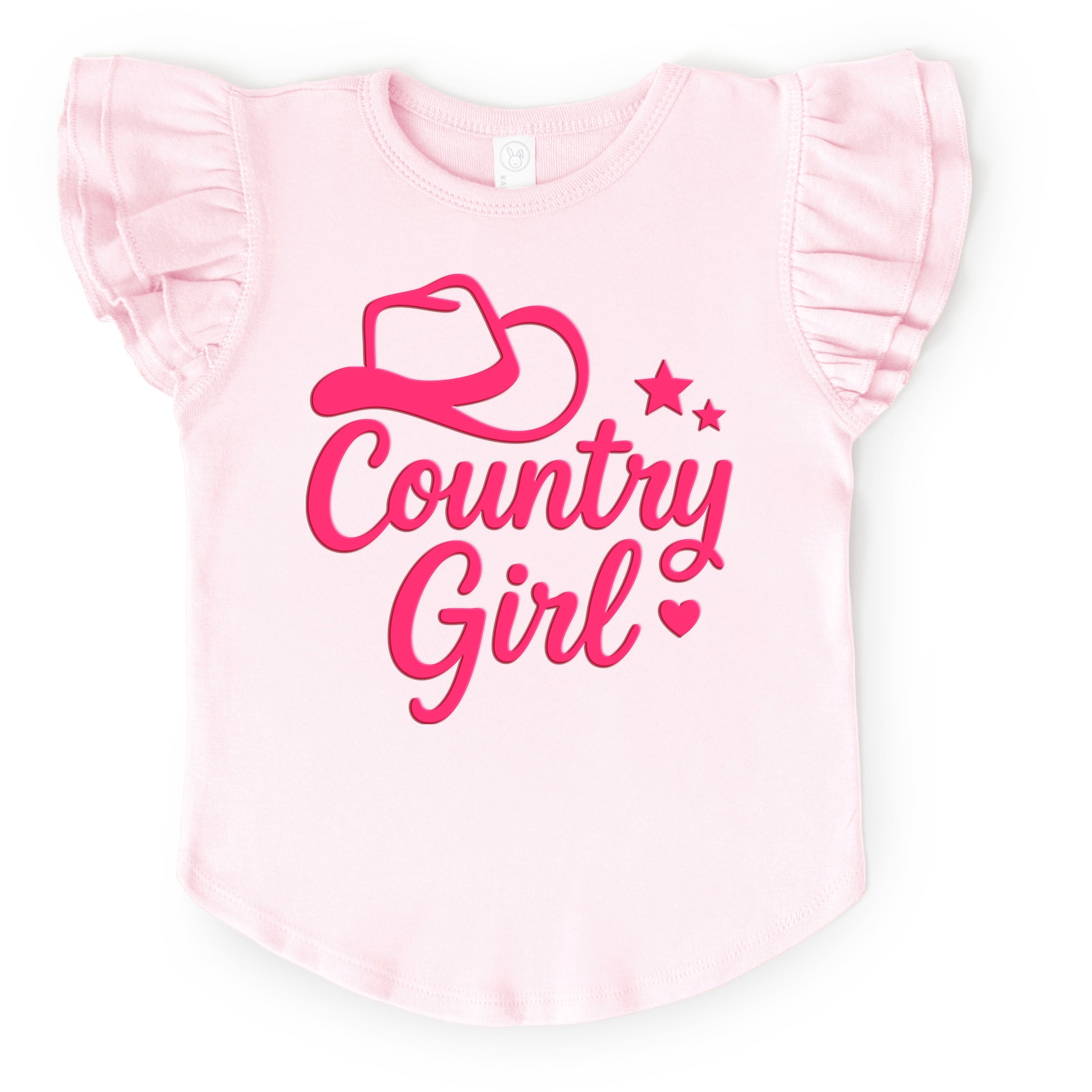 Country Girl Hat Puff Print - Flutter Sleeve Graphic T-Shirt
