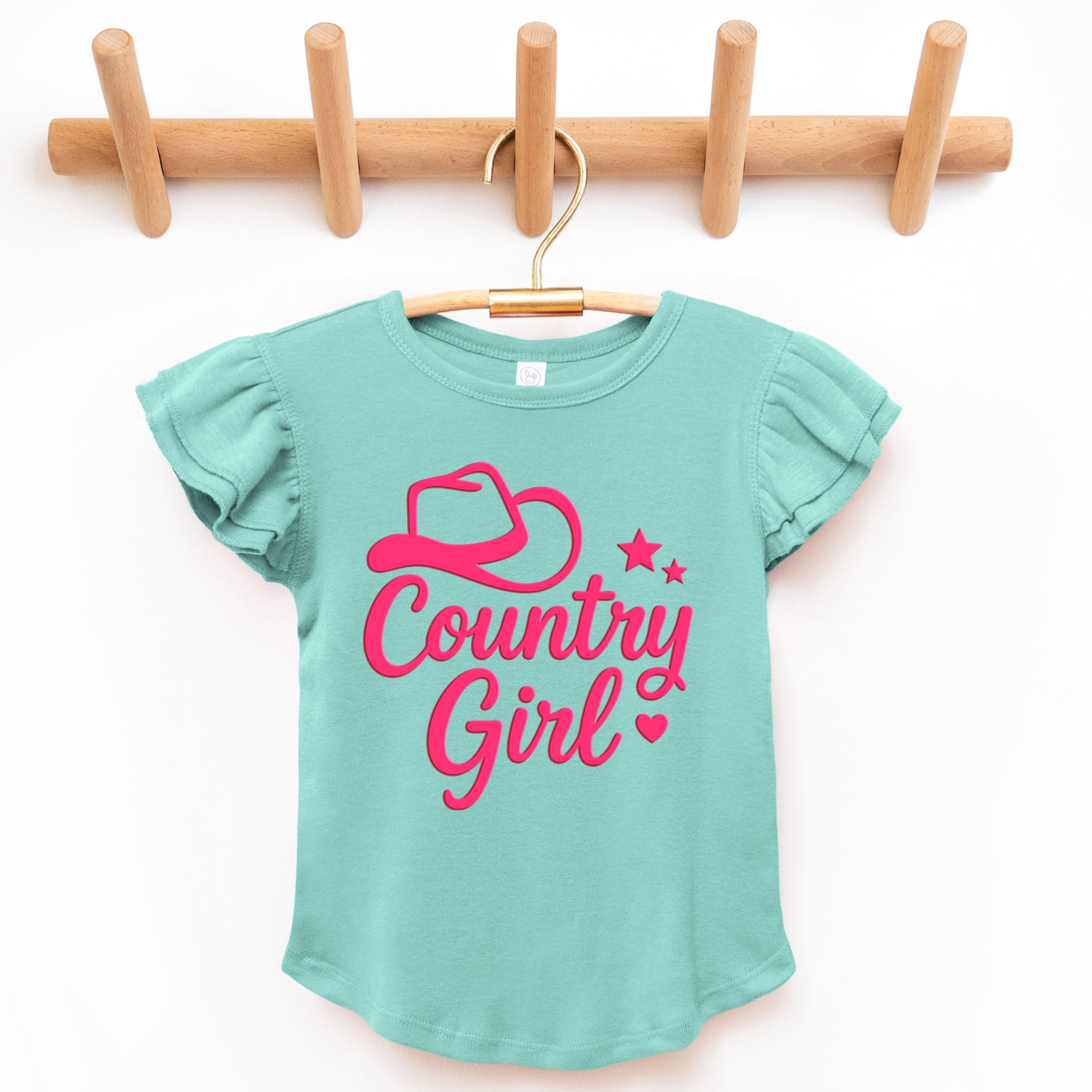 Country Girl Hat Puff Print - Flutter Sleeve Graphic T-Shirt