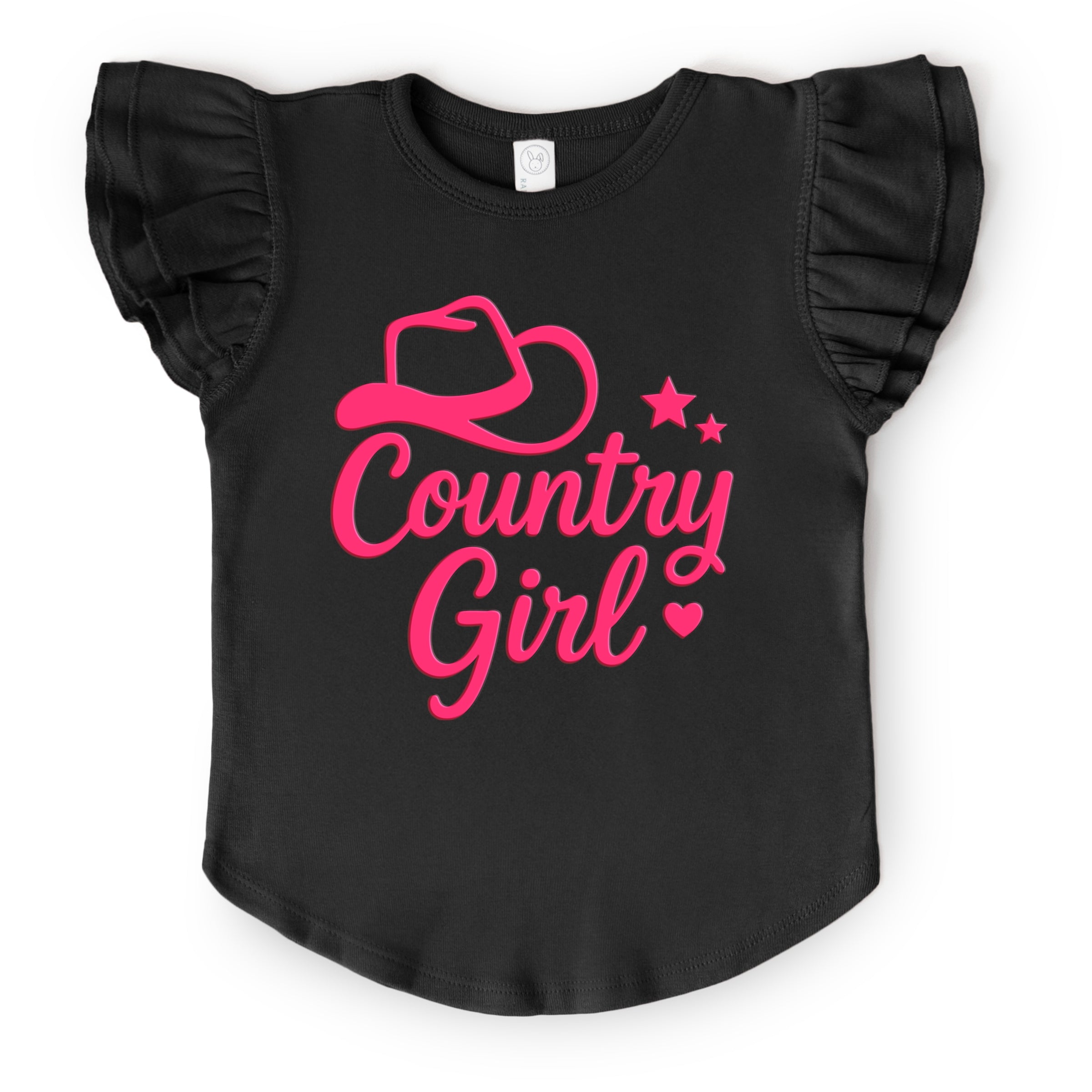 Country Girl Hat Puff Print - Flutter Sleeve Graphic T-Shirt