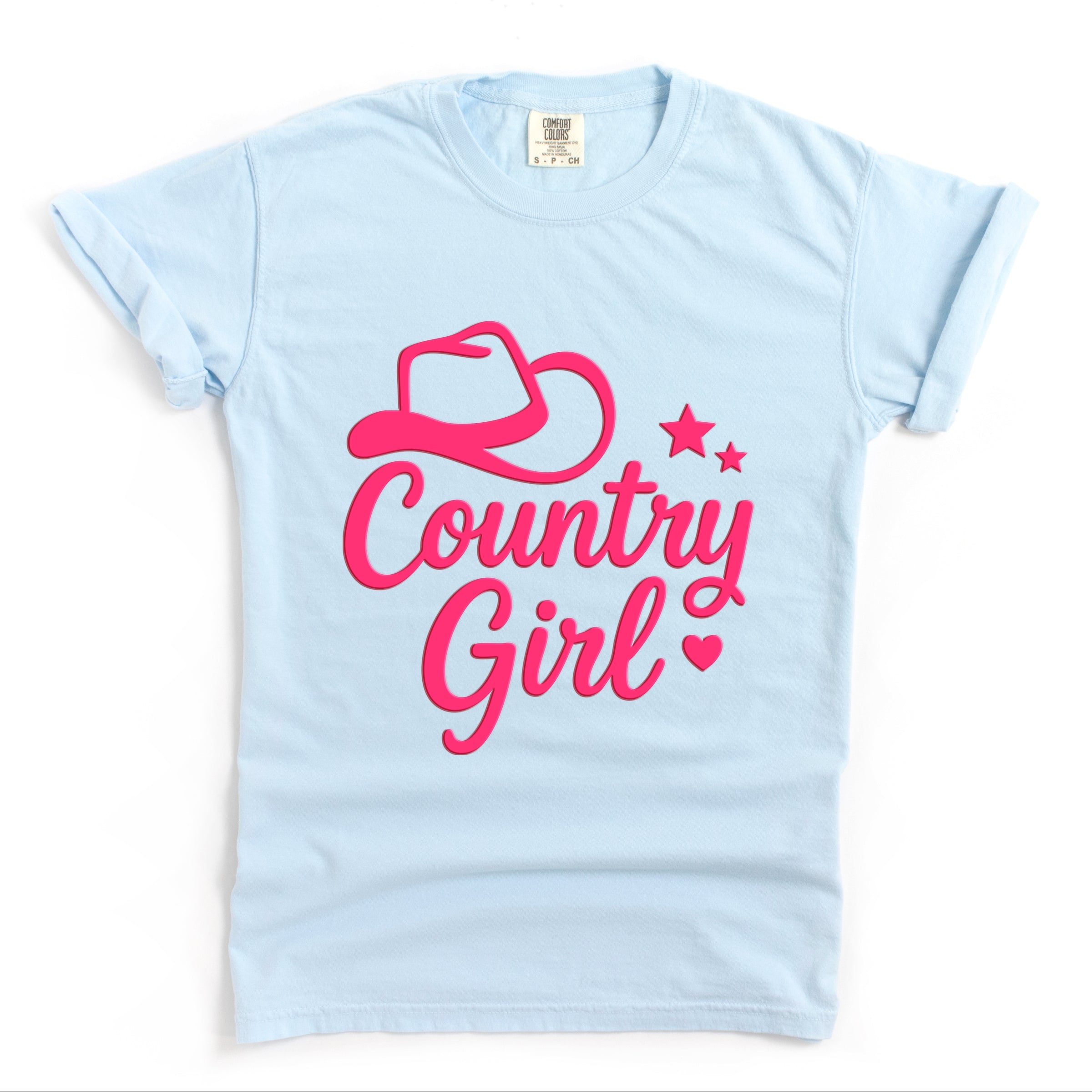 Country Girl Hat Puff Print - Womens Garment Dyed Graphic T-Shirt