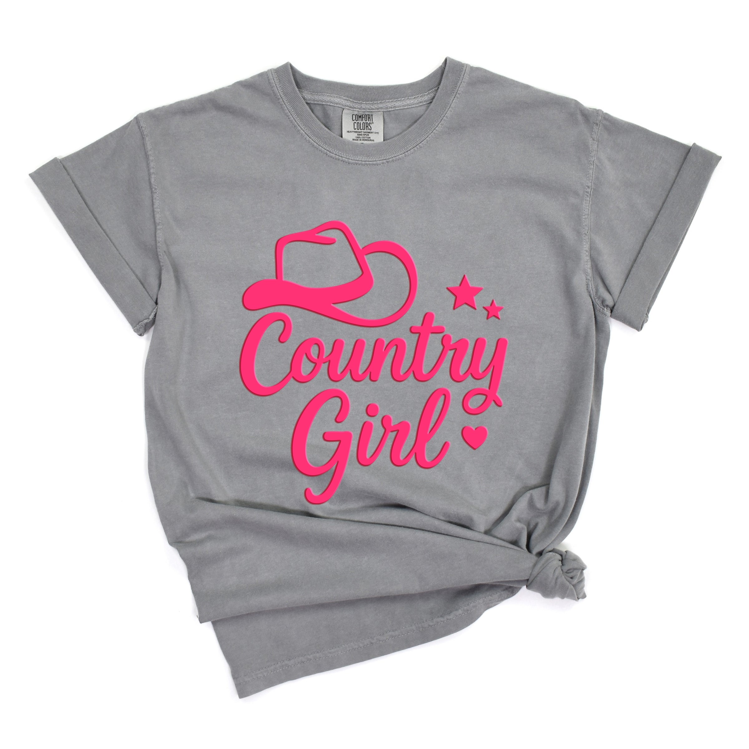 Country Girl Hat Puff Print - Womens Garment Dyed Graphic T-Shirt