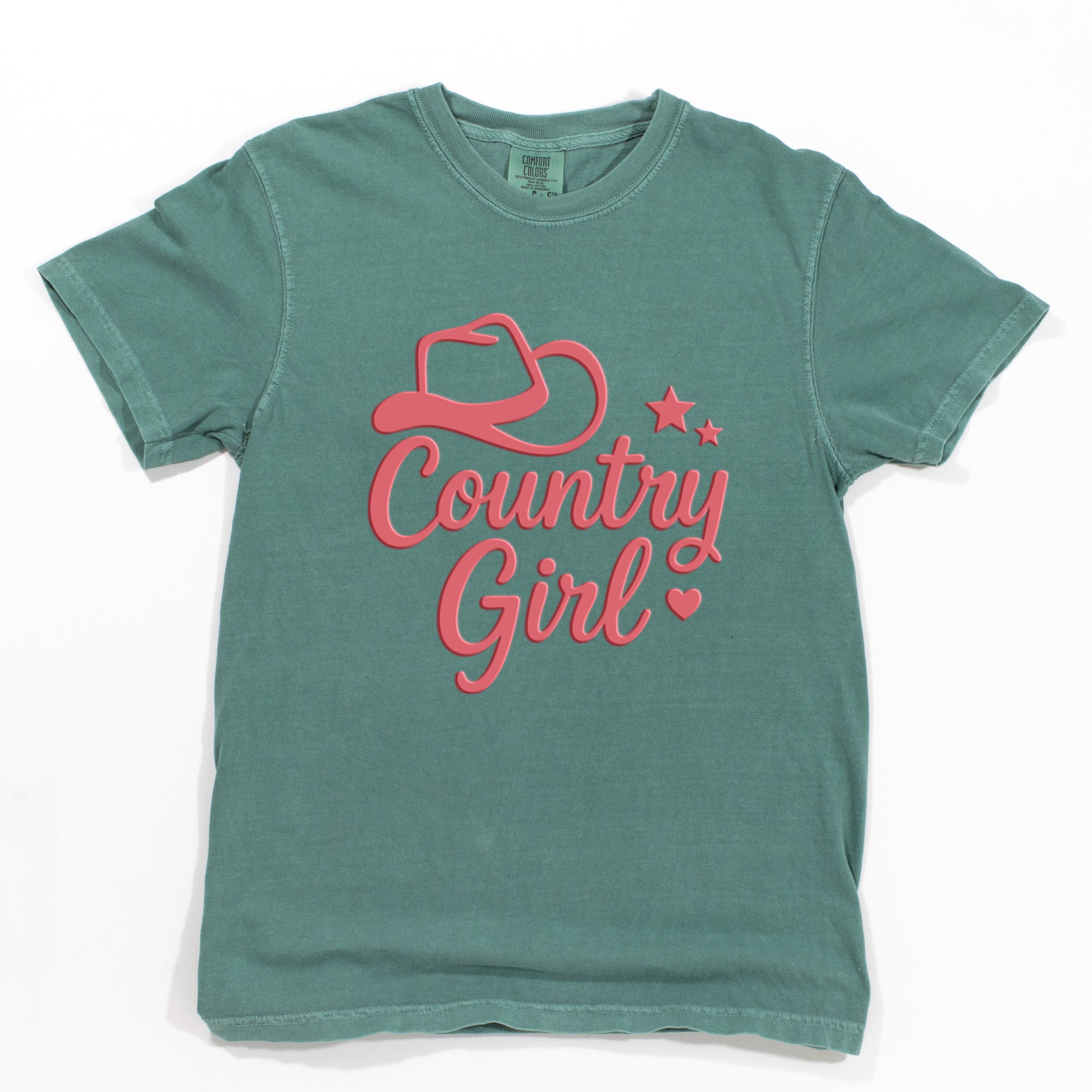 Country Girl Hat Puff Print - Womens Garment Dyed Graphic T-Shirt