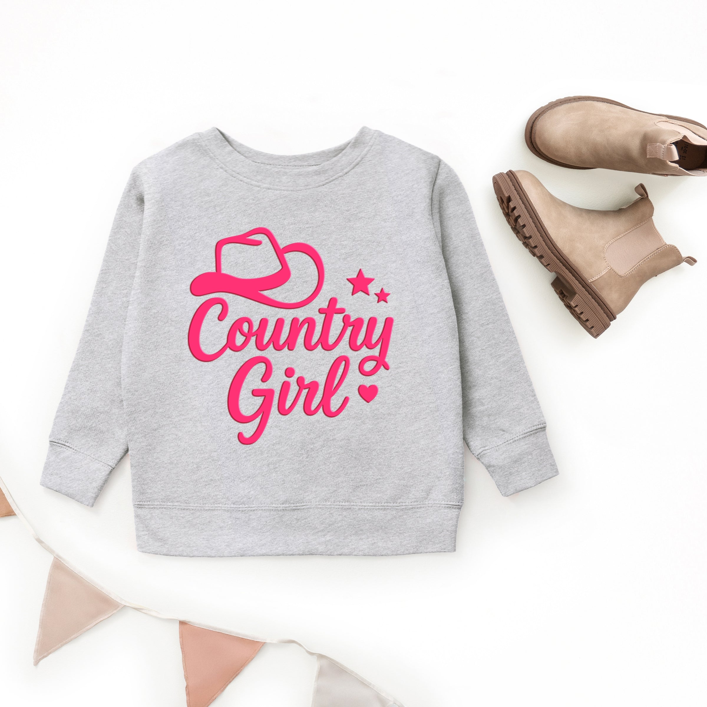 Country Girl Hat Puff Print - Youth Graphic Sweatshirt