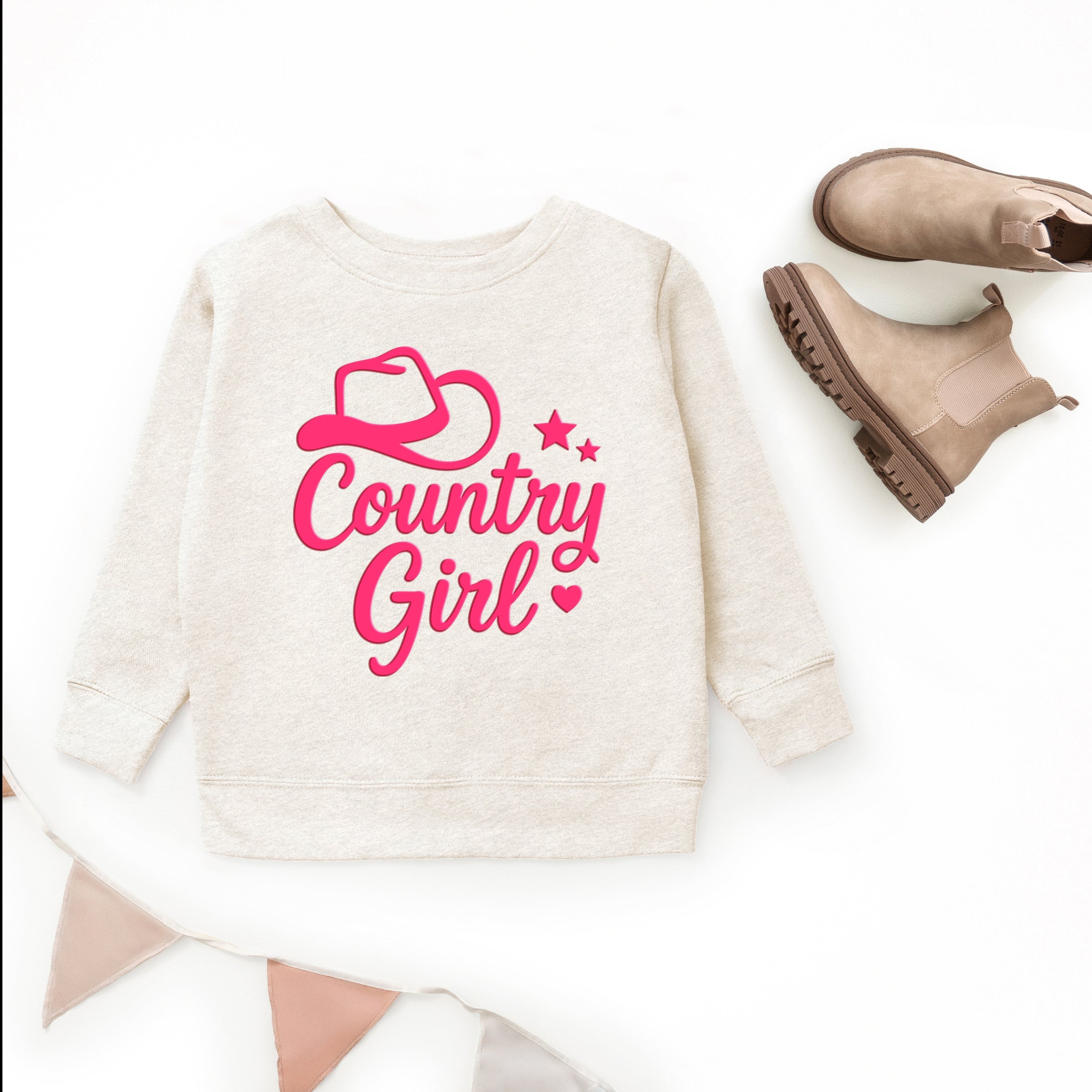 Country Girl Hat Puff Print - Youth Graphic Sweatshirt