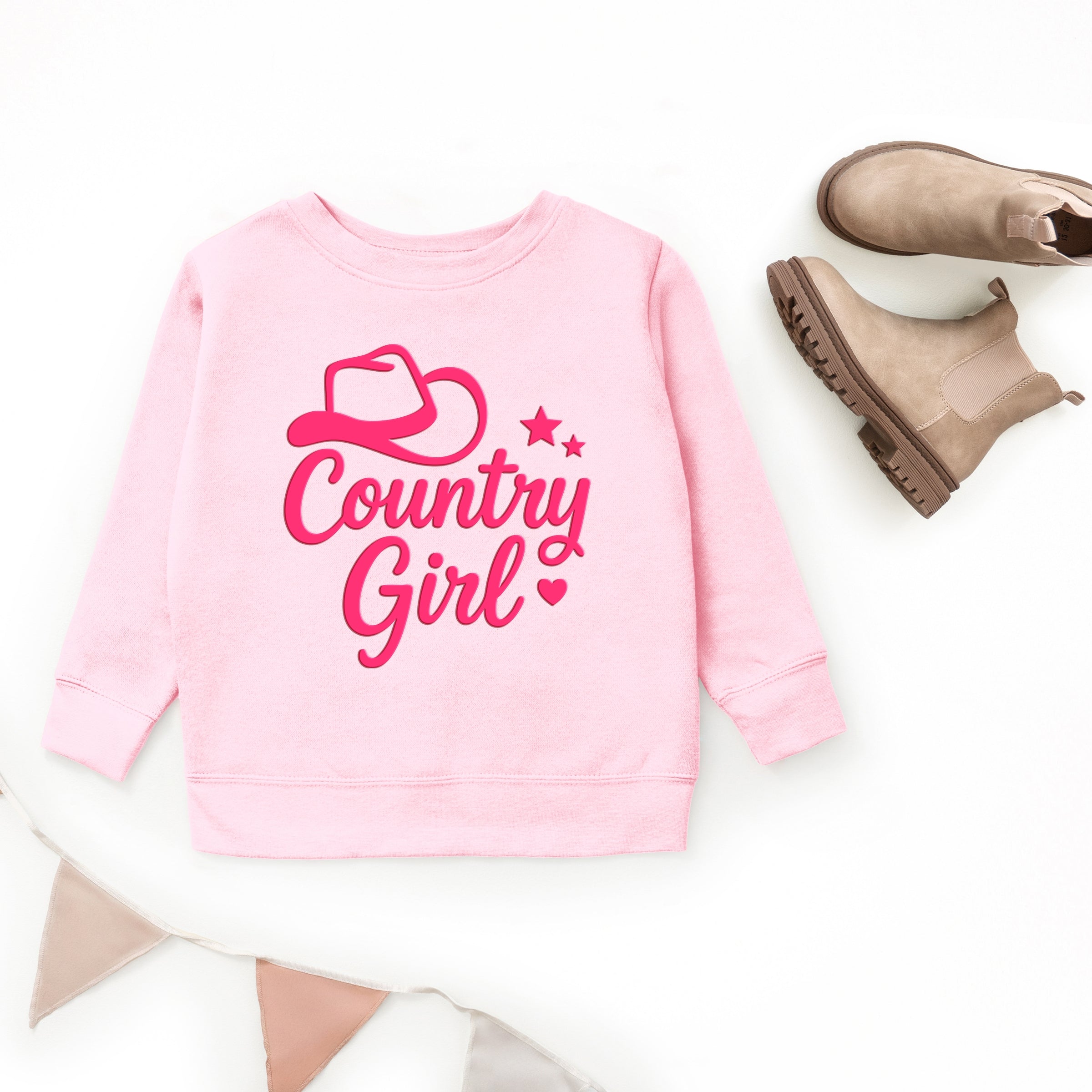 Country Girl Hat Puff Print - Youth Graphic Sweatshirt