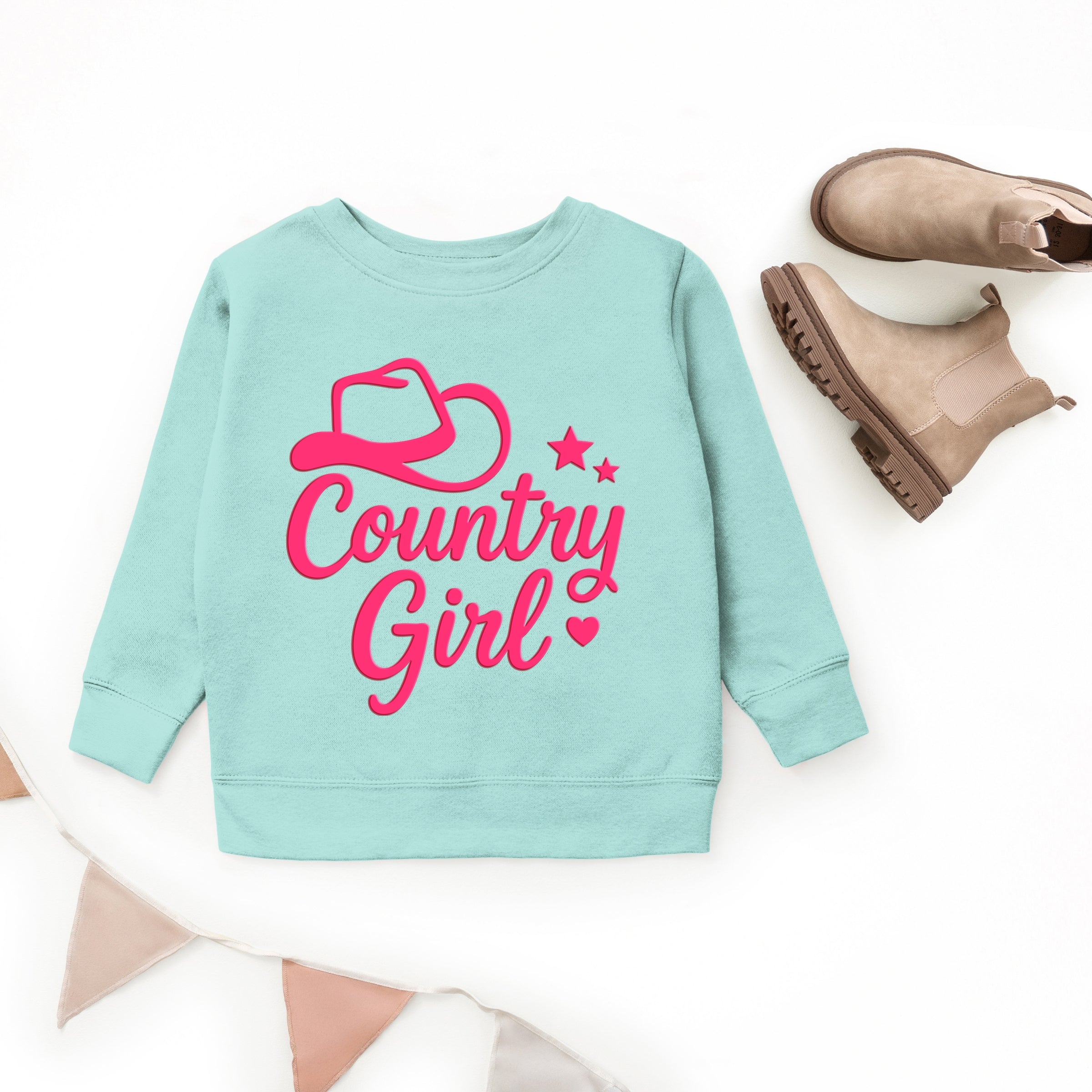 Country Girl Hat Puff Print - Youth Graphic Sweatshirt