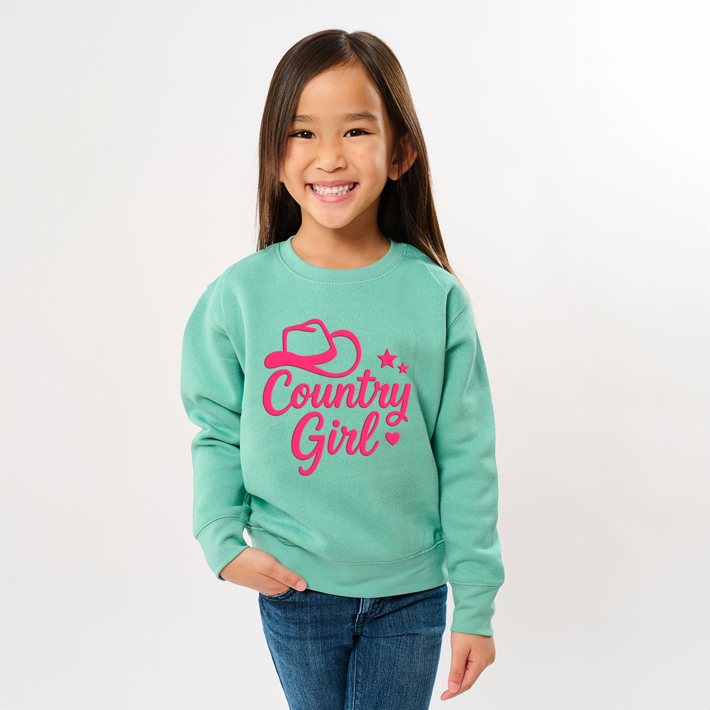 Country Girl Hat Puff Print - Youth Graphic Sweatshirt