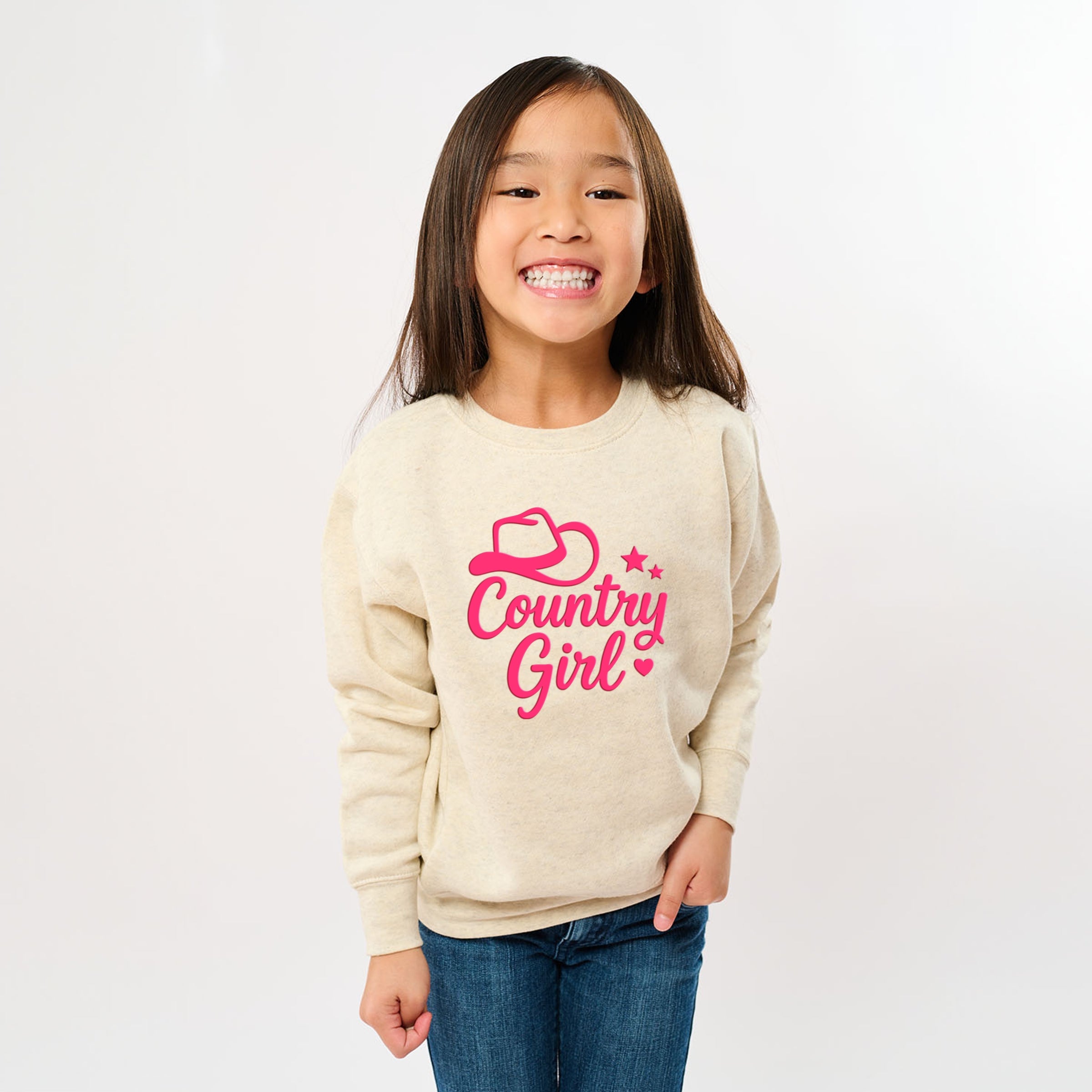 Country Girl Hat Puff Print - Youth Graphic Sweatshirt