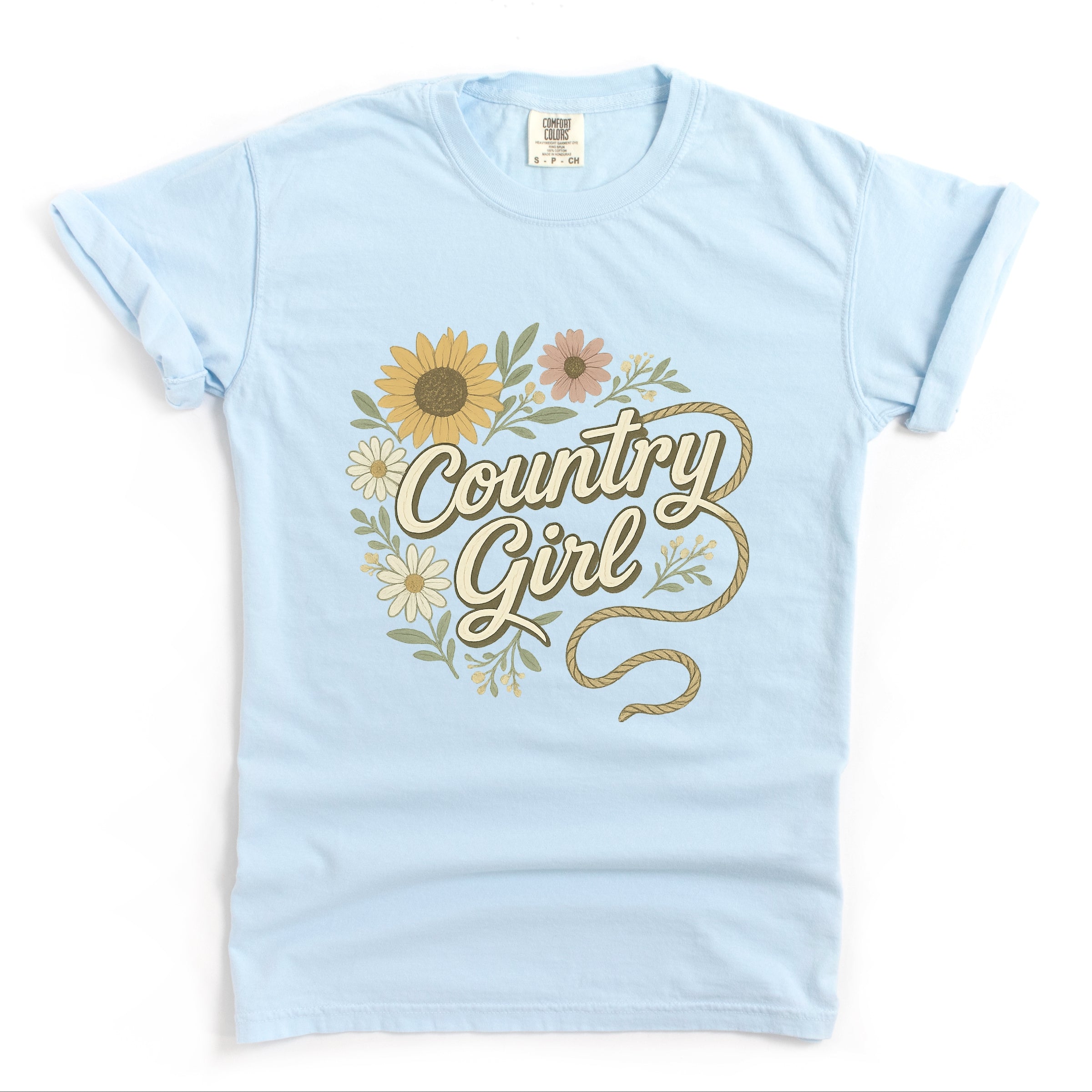 Country Girl Rope Watercolor - Womens Garment Dyed Graphic T-Shirt