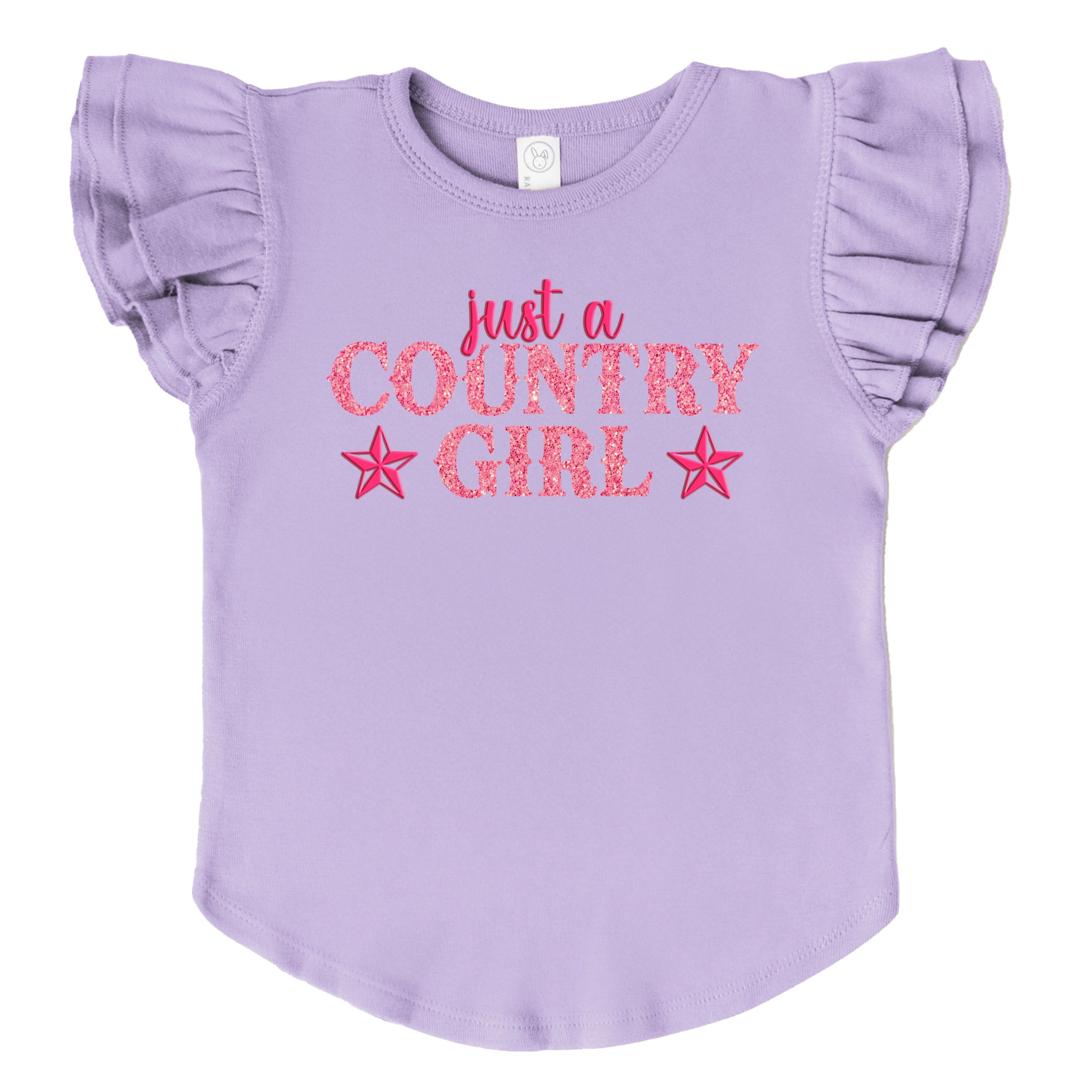 Just A Country Girl Stars Glitter/Puff Print - Flutter Sleeve Graphic T-Shirt