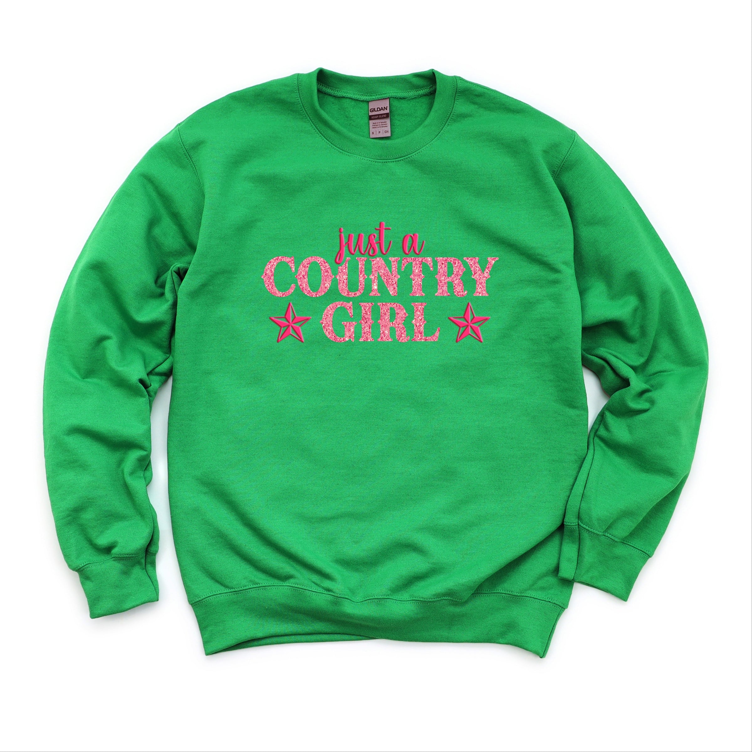 Just A Country Girl Stars Glitter/Puff Print - Womens Graphic Sweatshirt