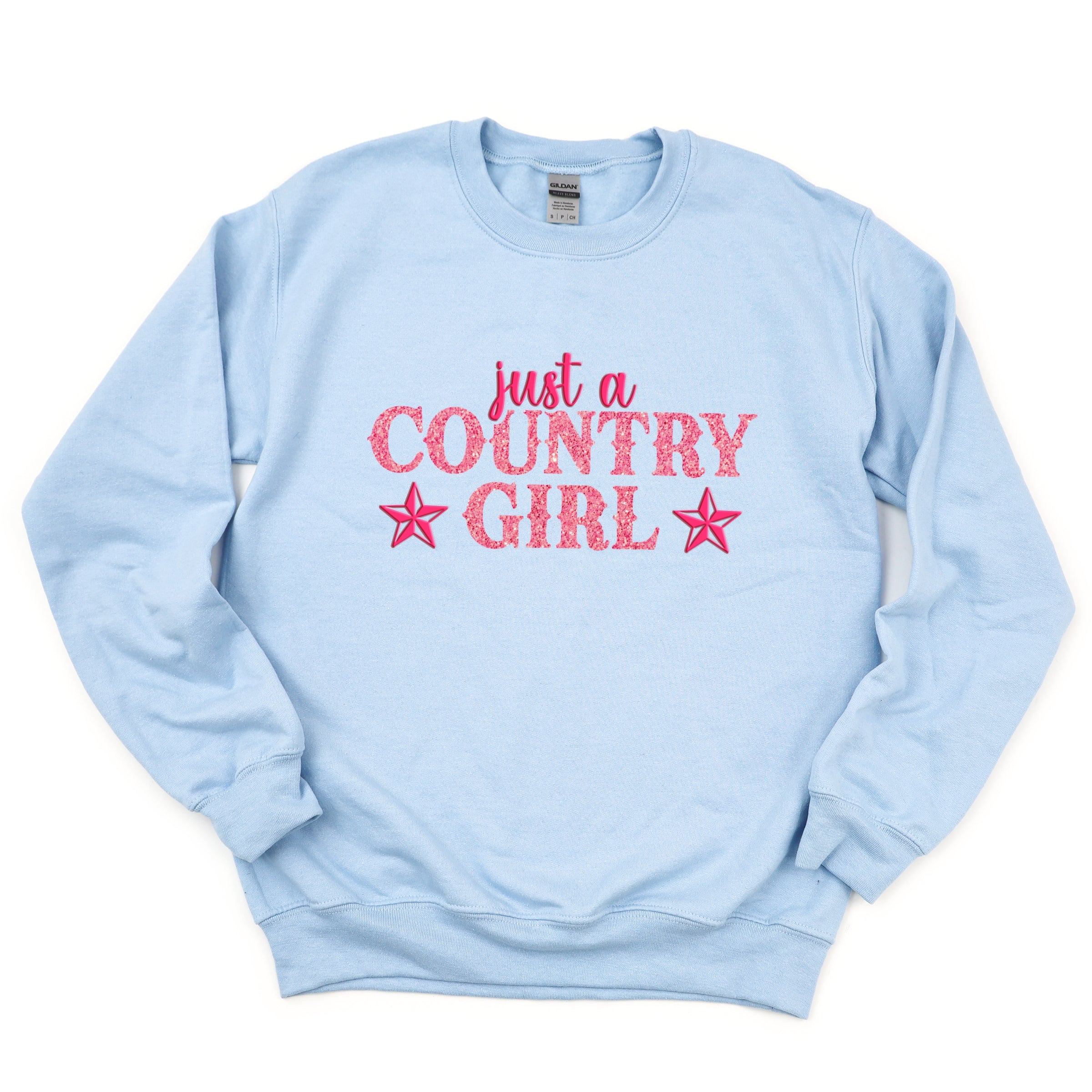 Just A Country Girl Stars Glitter/Puff Print - Womens Graphic Sweatshirt
