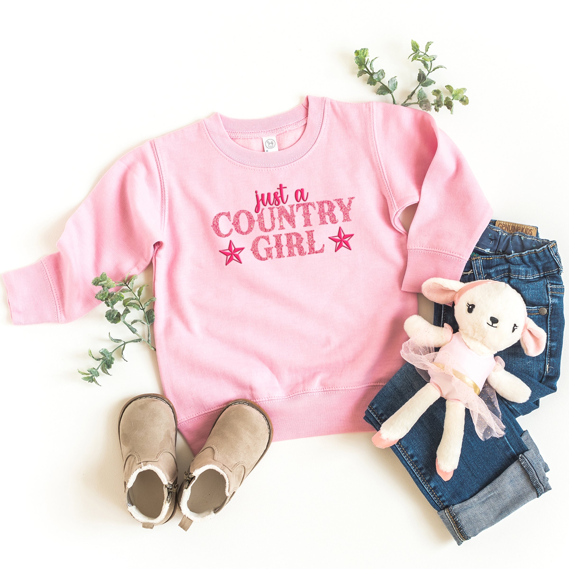 Just A Country Girl Stars Glitter/Puff Print - Toddler Graphic Sweatshirt