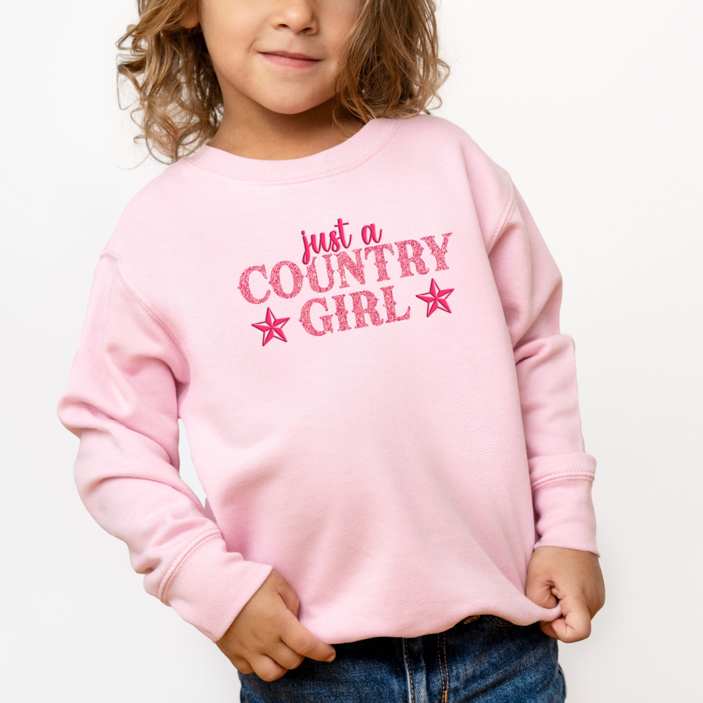 Just A Country Girl Stars Glitter/Puff Print - Toddler Graphic Sweatshirt