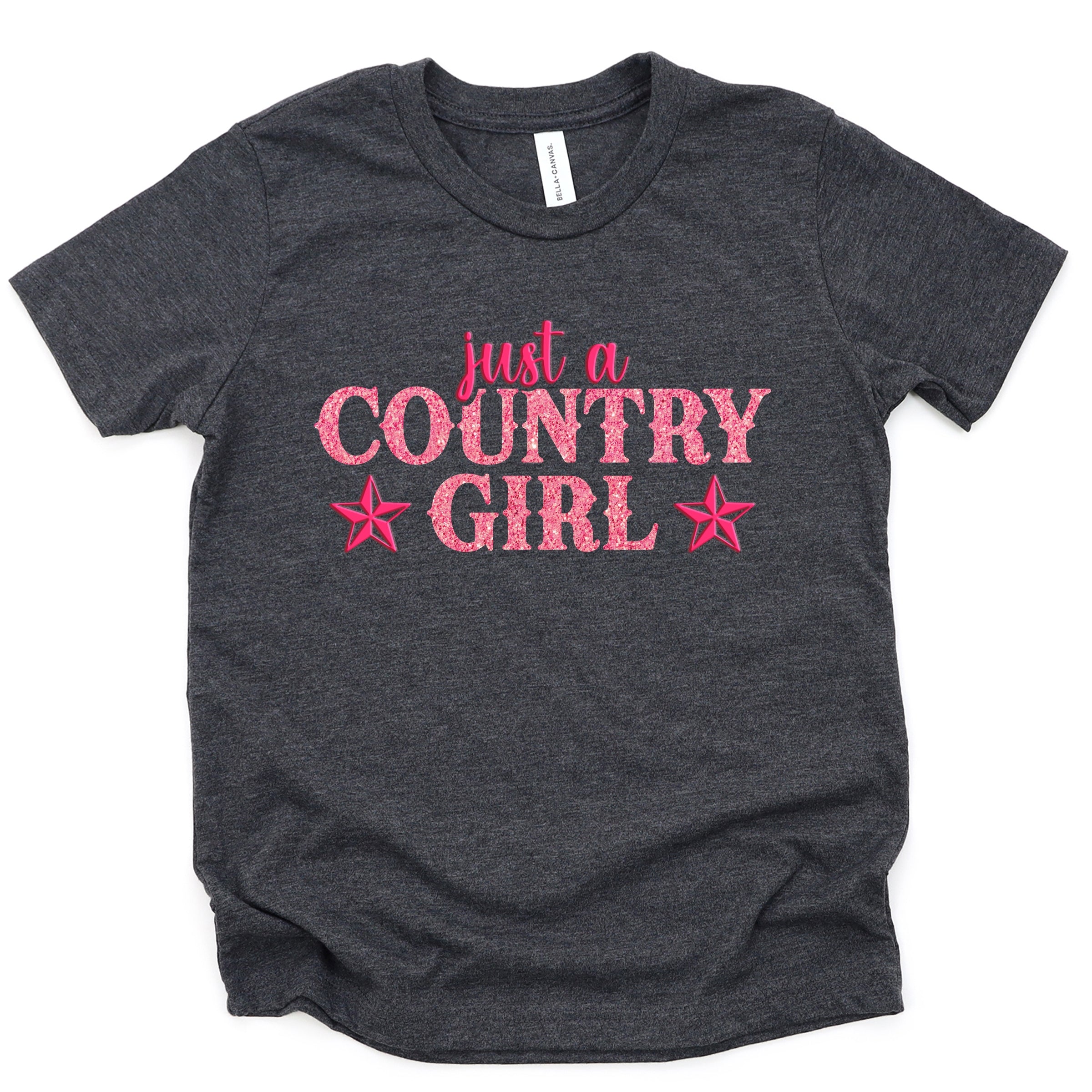 Just A Country Girl Stars Glitter/Puff Print - Youth Short Sleeve Graphic T-Shirt