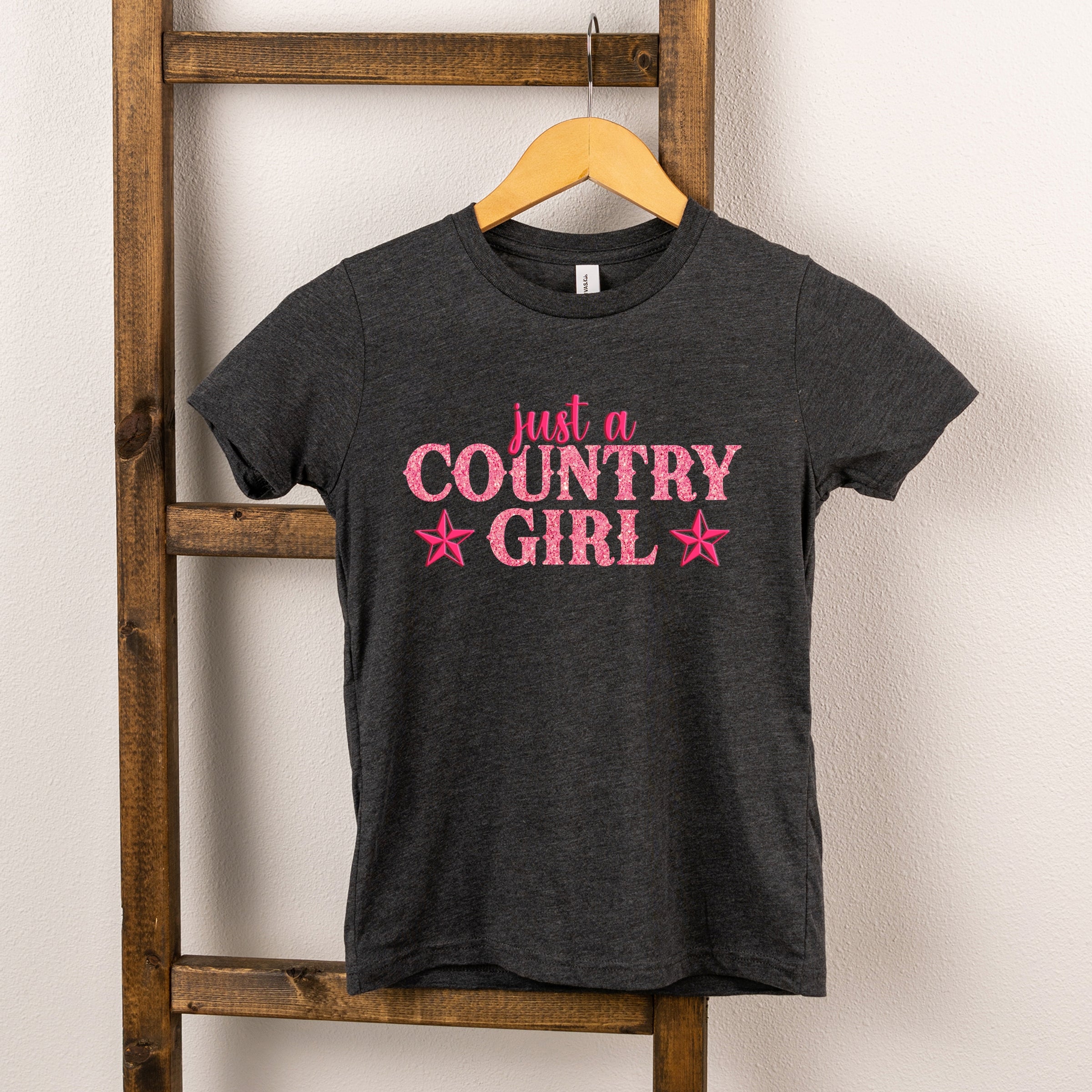 Just A Country Girl Stars Glitter/Puff Print - Youth Short Sleeve Graphic T-Shirt