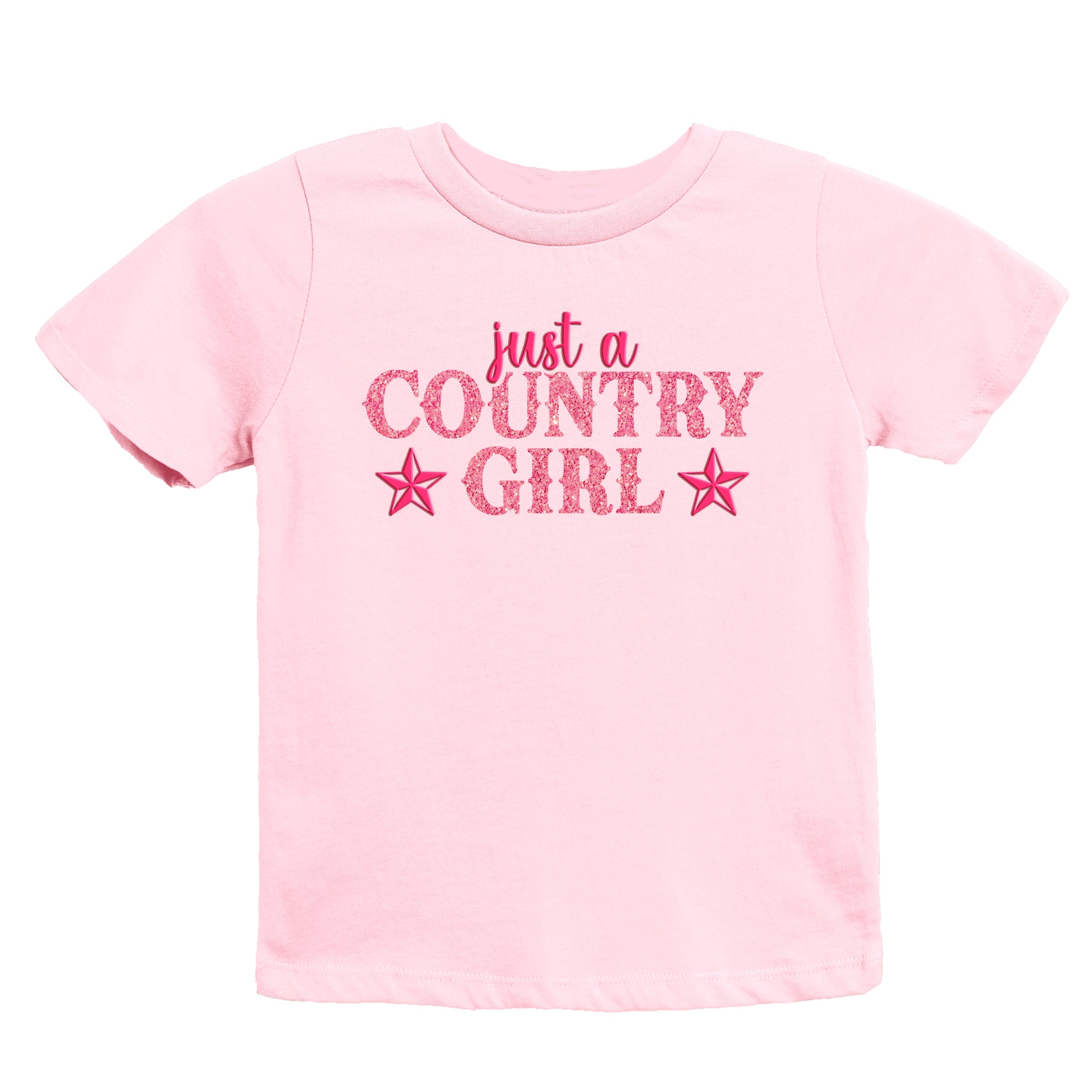 Just A Country Girl Stars Glitter/Puff Print - Youth Short Sleeve Graphic T-Shirt