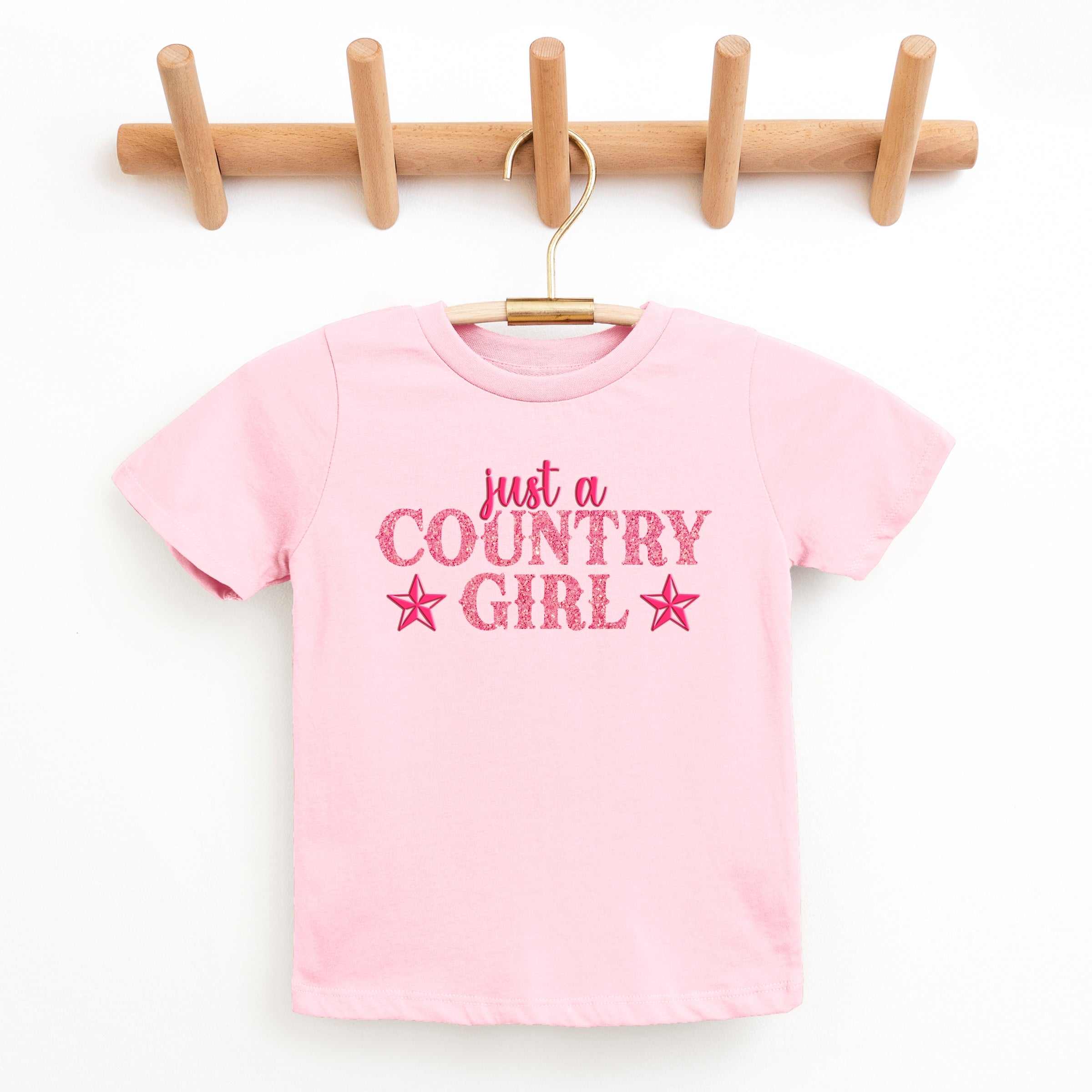 Just A Country Girl Stars Glitter/Puff Print - Youth Short Sleeve Graphic T-Shirt