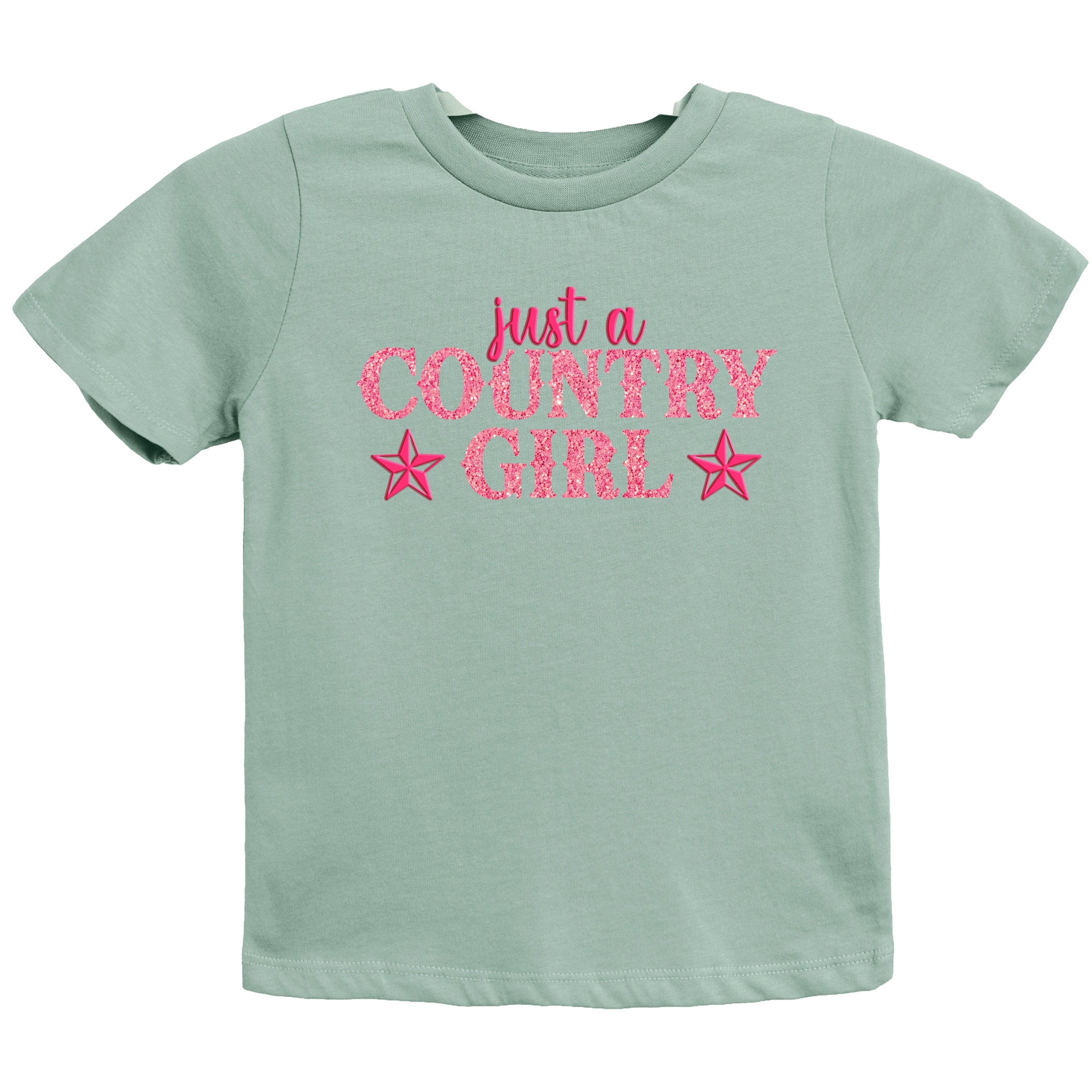 Just A Country Girl Stars Glitter/Puff Print - Youth Short Sleeve Graphic T-Shirt