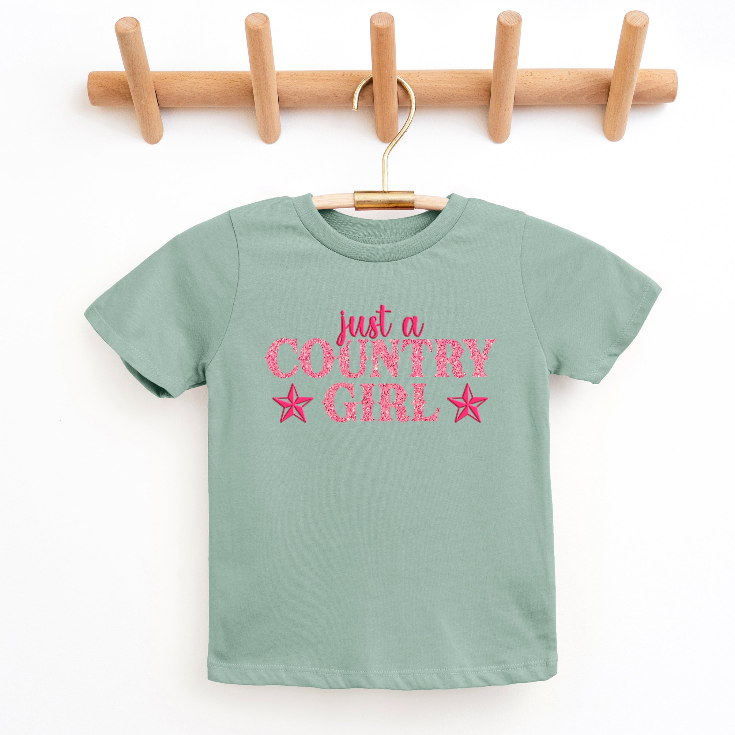 Just A Country Girl Stars Glitter/Puff Print - Youth Short Sleeve Graphic T-Shirt