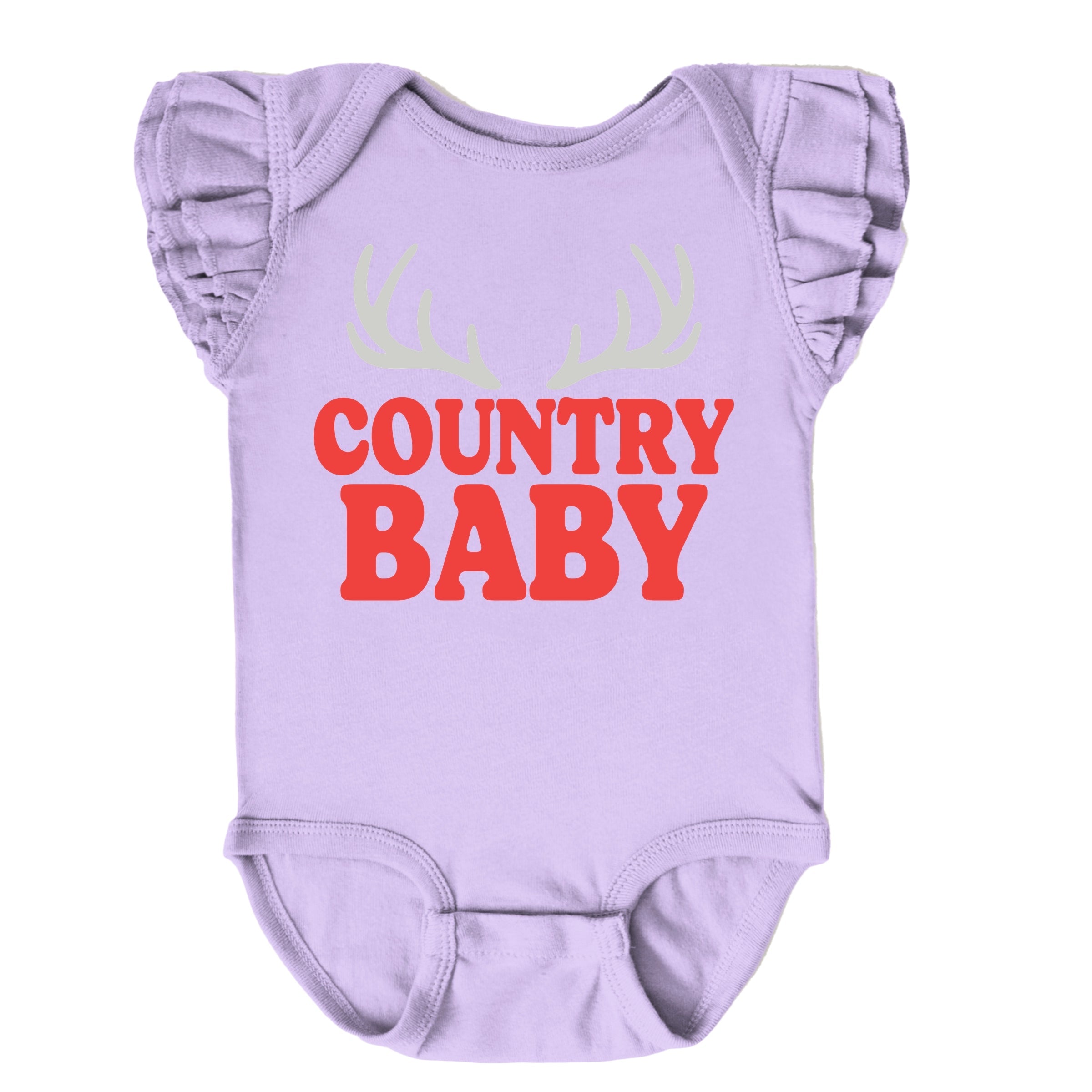 Country Baby Antlers Puff Print - Baby Flutter Sleeve Bodysuit