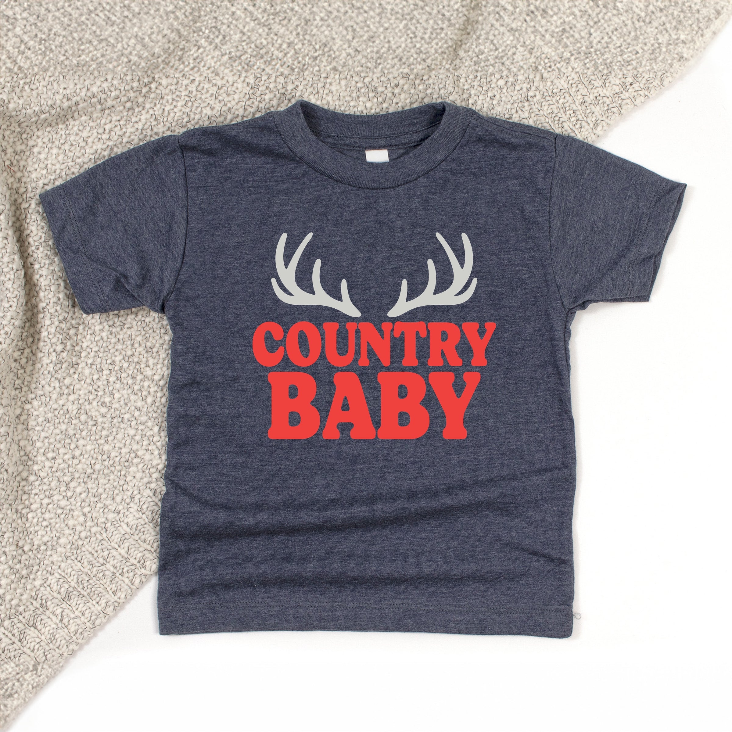 Country Baby Antlers Puff Print - Toddler Short Sleeve Graphic T-Shirt