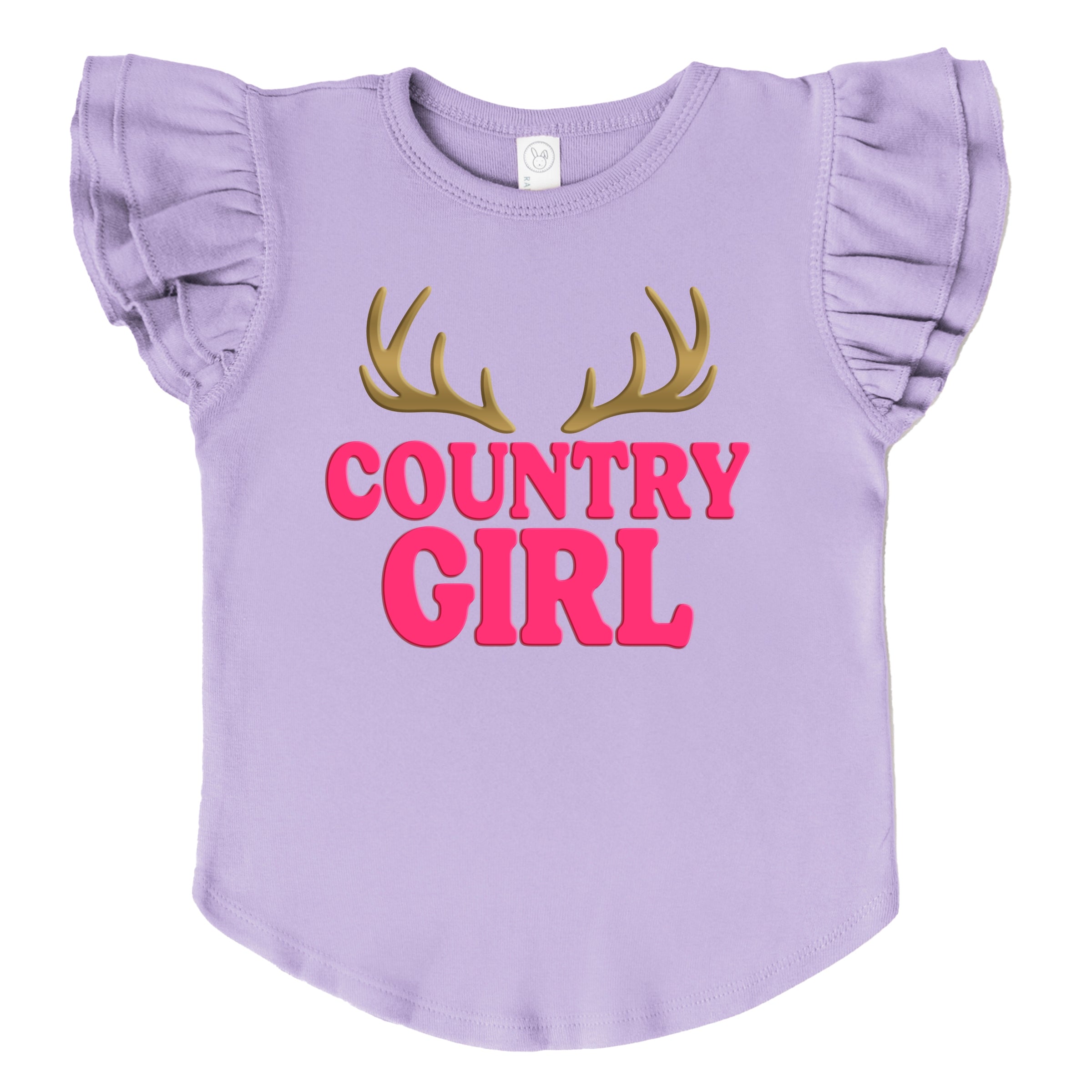 Country Girl Antlers Puff Print - Flutter Sleeve Graphic T-Shirt