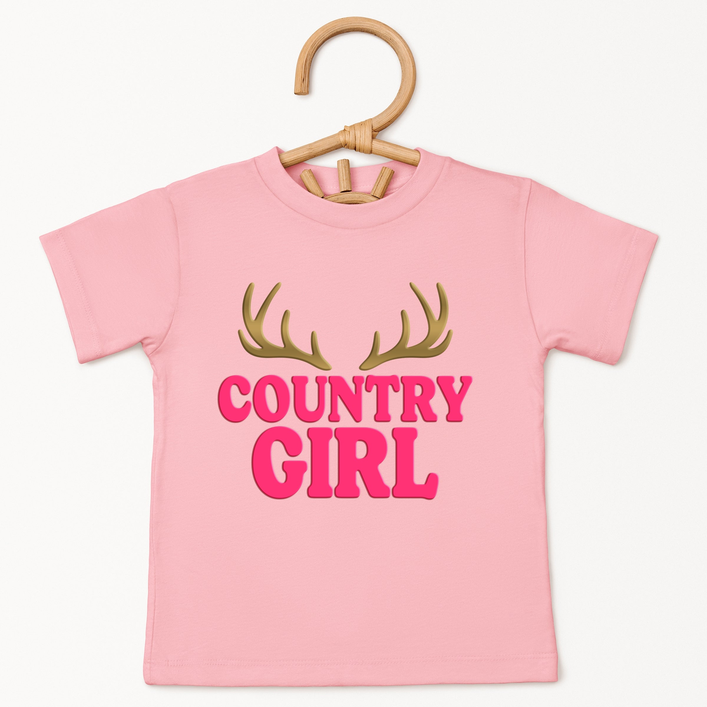 Country Girl Antlers Puff Print - Toddler Short Sleeve Graphic T-Shirt