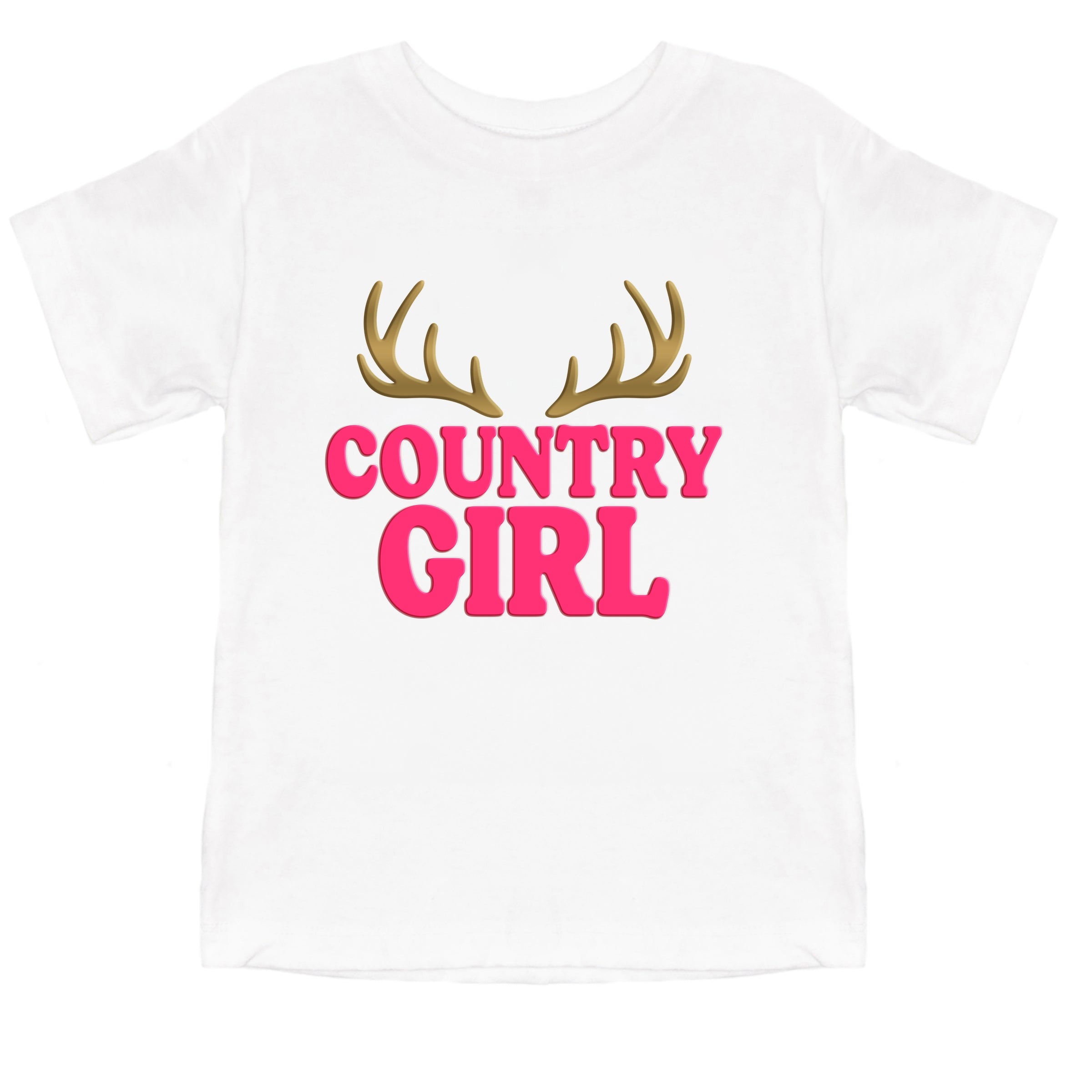Country Girl Antlers Puff Print - Toddler Short Sleeve Graphic T-Shirt