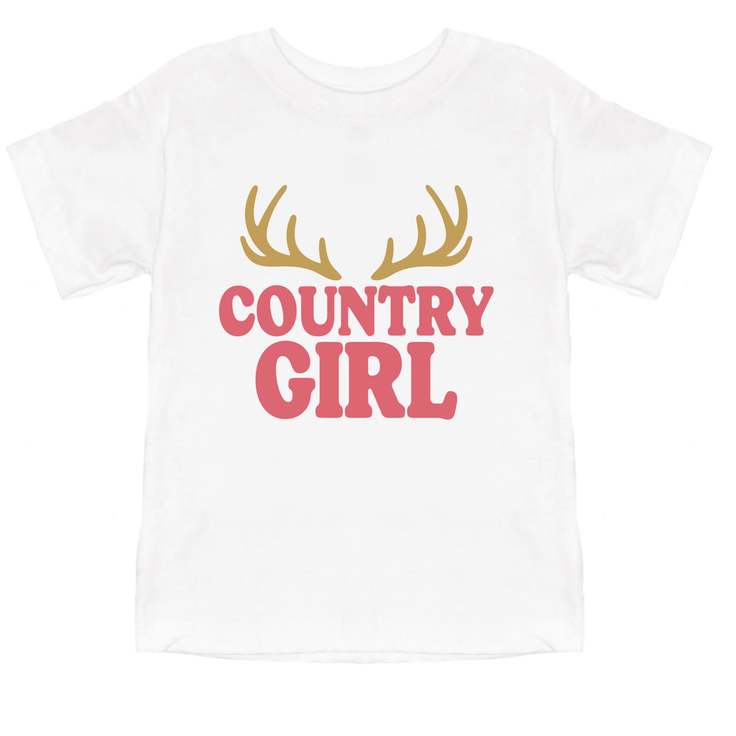 Country Girl Antlers Puff Print - Toddler Short Sleeve Graphic T-Shirt