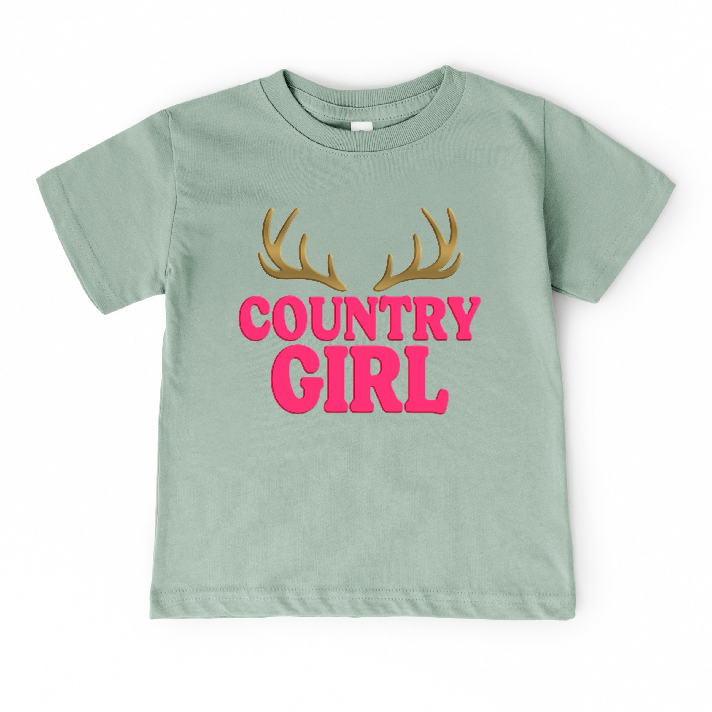 Country Girl Antlers Puff Print - Toddler Short Sleeve Graphic T-Shirt