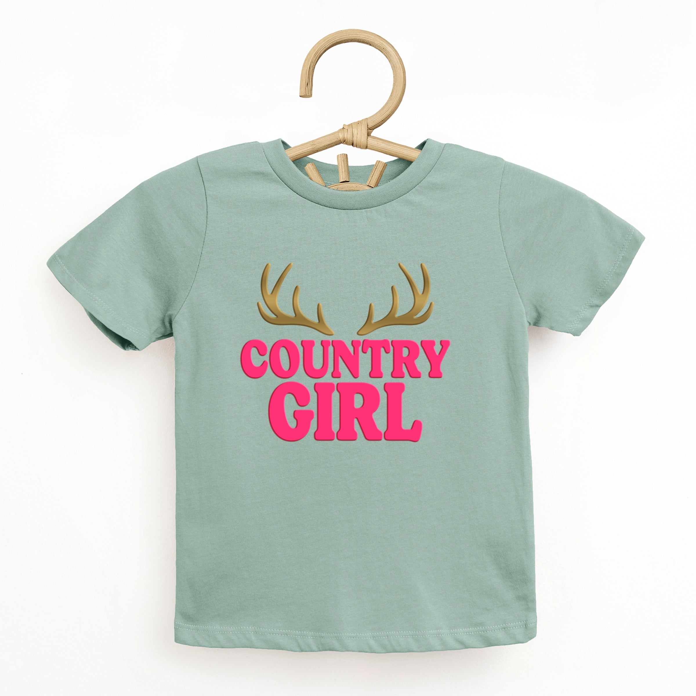 Country Girl Antlers Puff Print - Toddler Short Sleeve Graphic T-Shirt