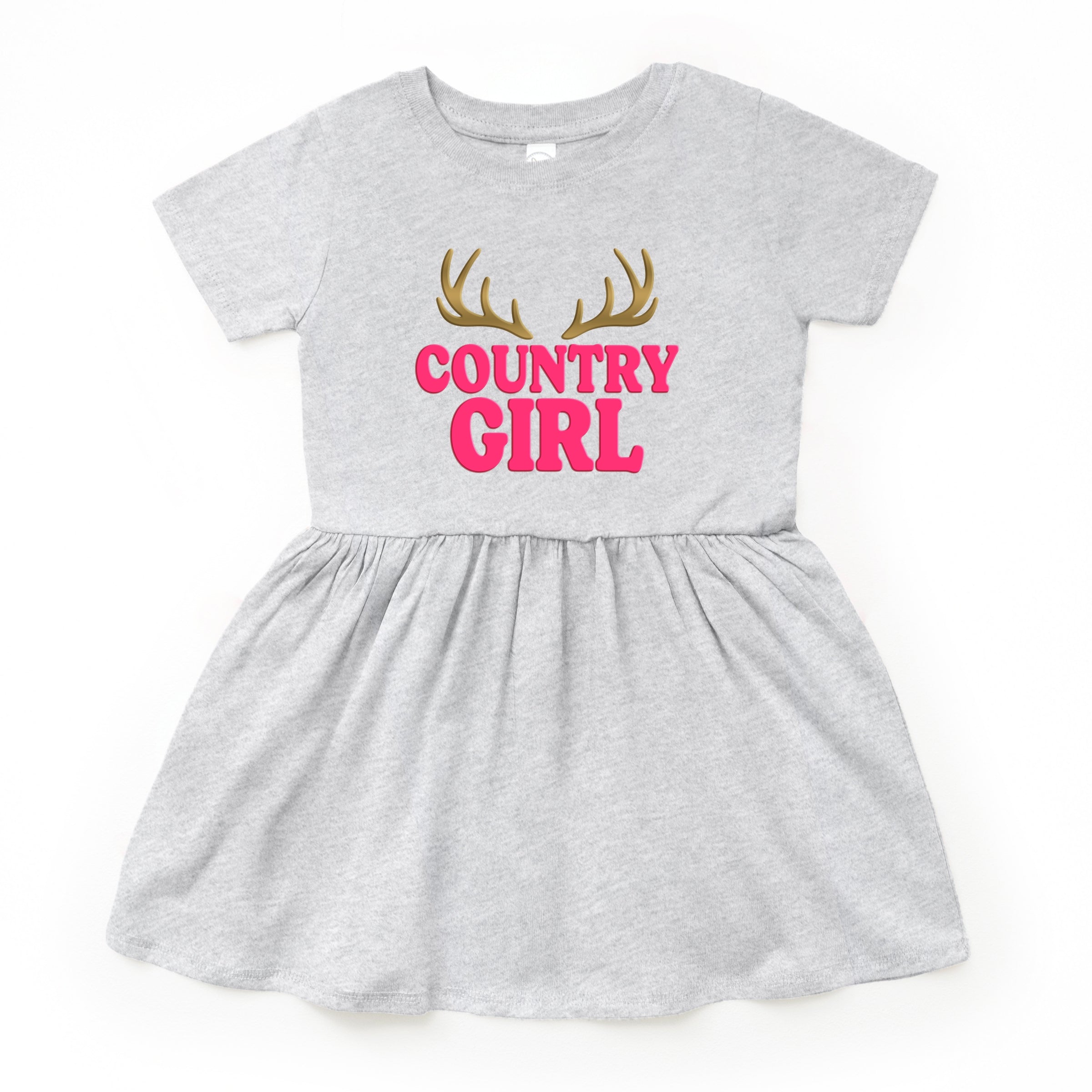 Country Girl Antlers Puff Print - Toddler Graphic Dress