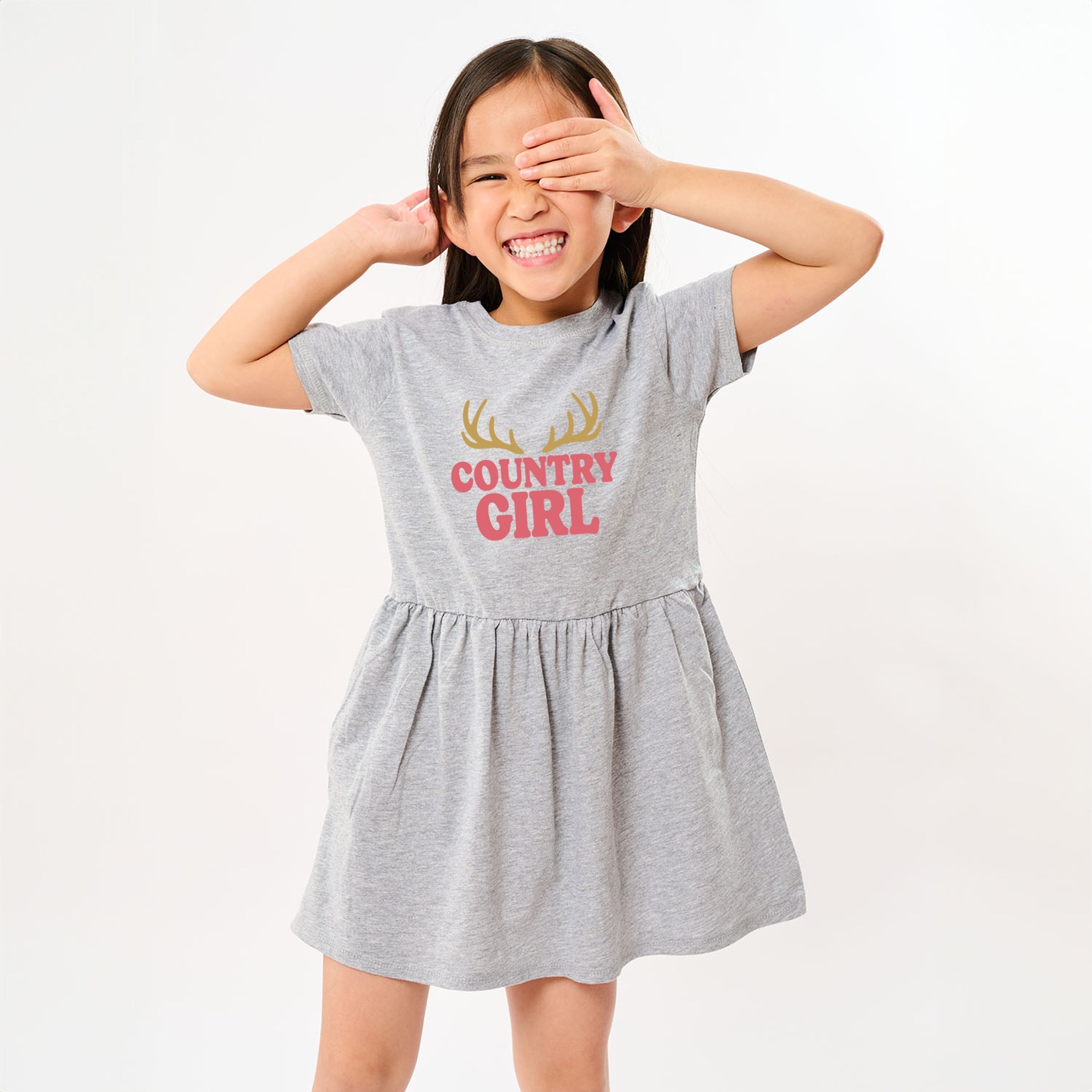 Country Girl Antlers Puff Print - Toddler Graphic Dress
