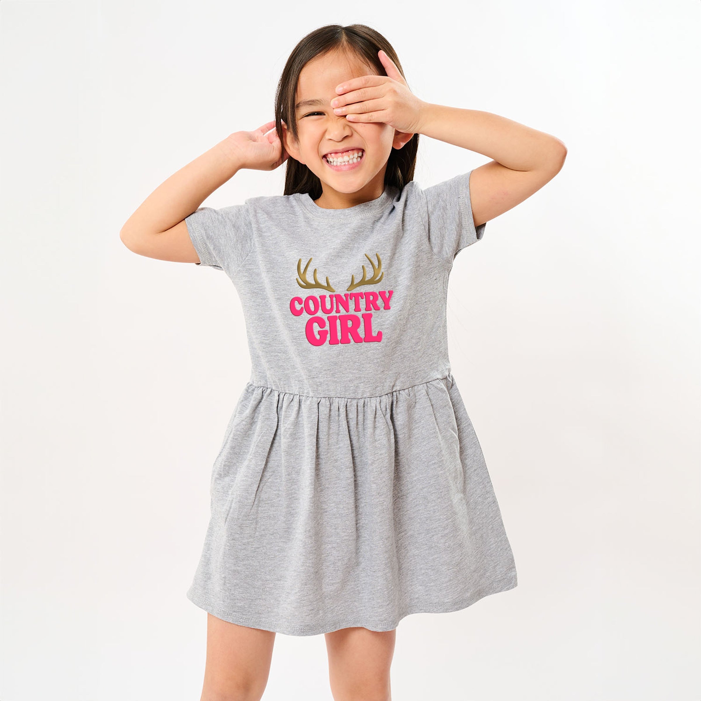 Country Girl Antlers Puff Print - Toddler Graphic Dress