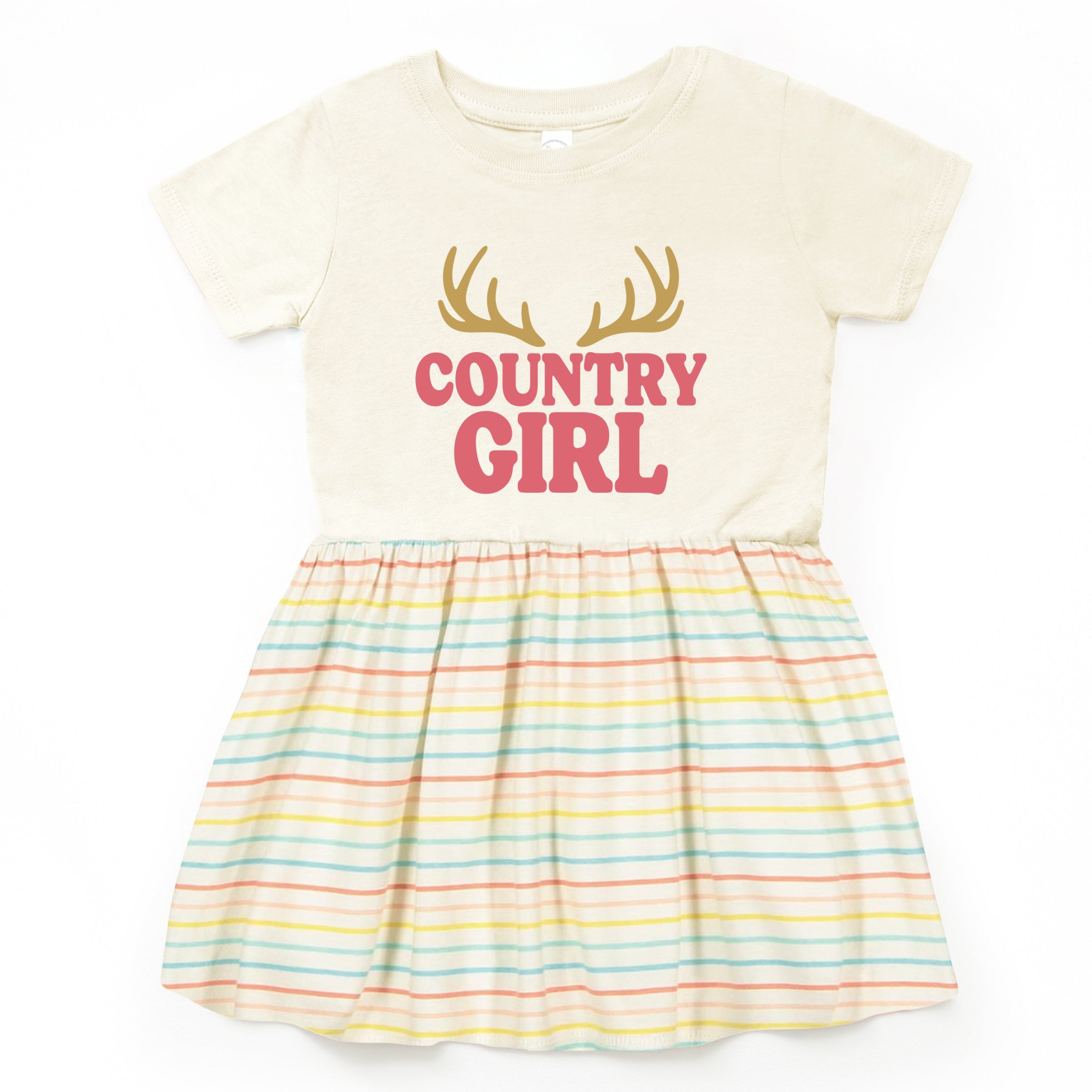 Country Girl Antlers Puff Print - Toddler Graphic Dress
