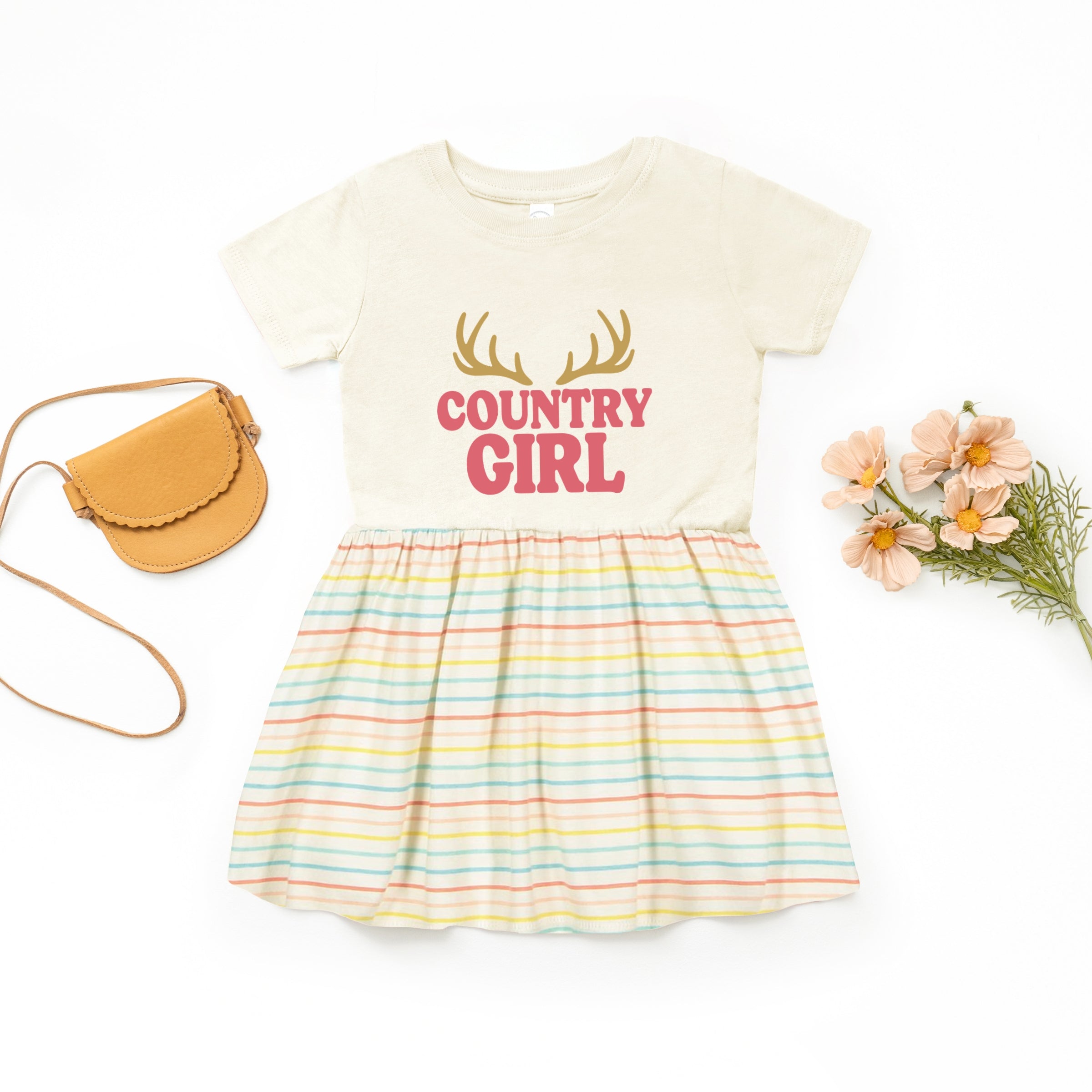 Country Girl Antlers Puff Print - Toddler Graphic Dress