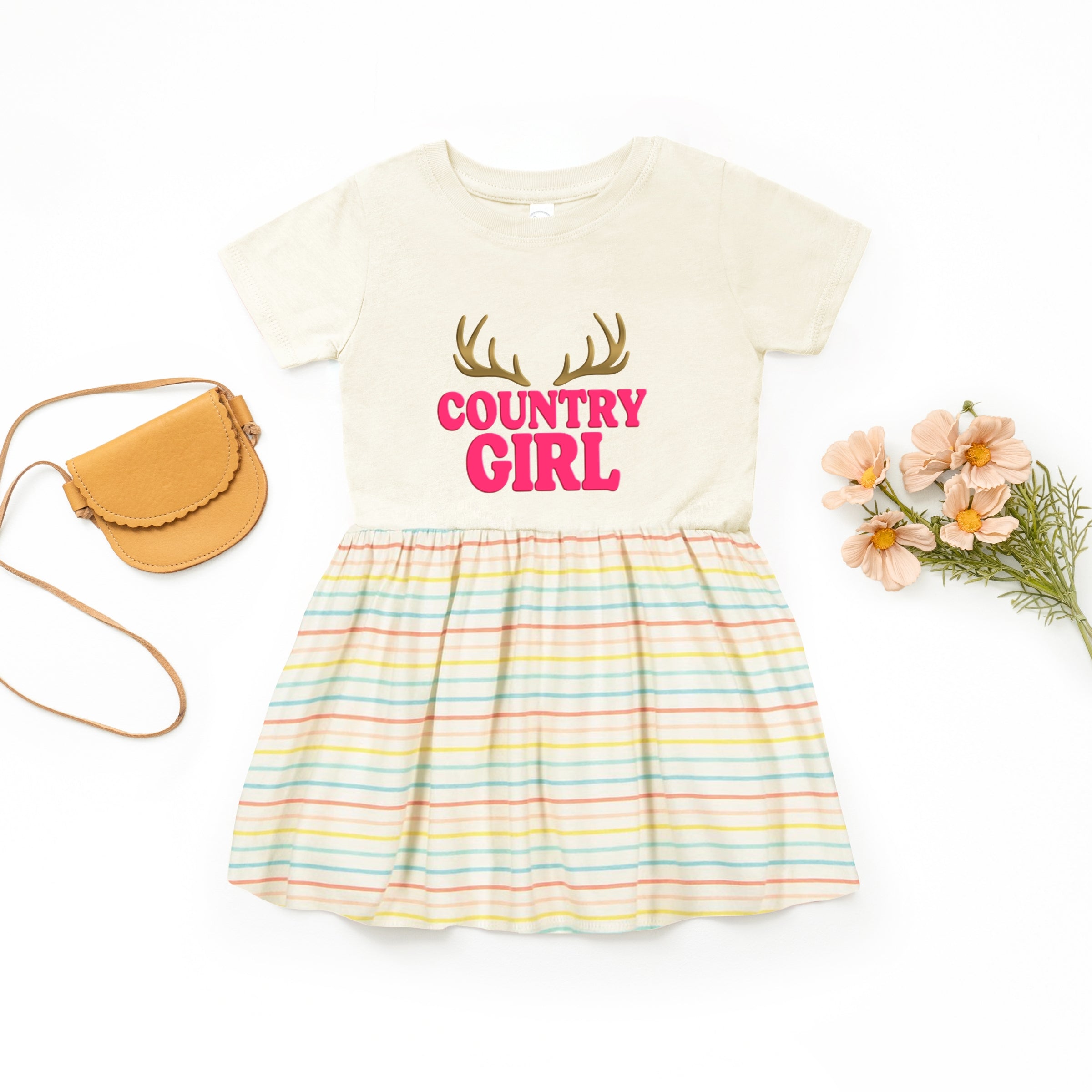 Country Girl Antlers Puff Print - Toddler Graphic Dress
