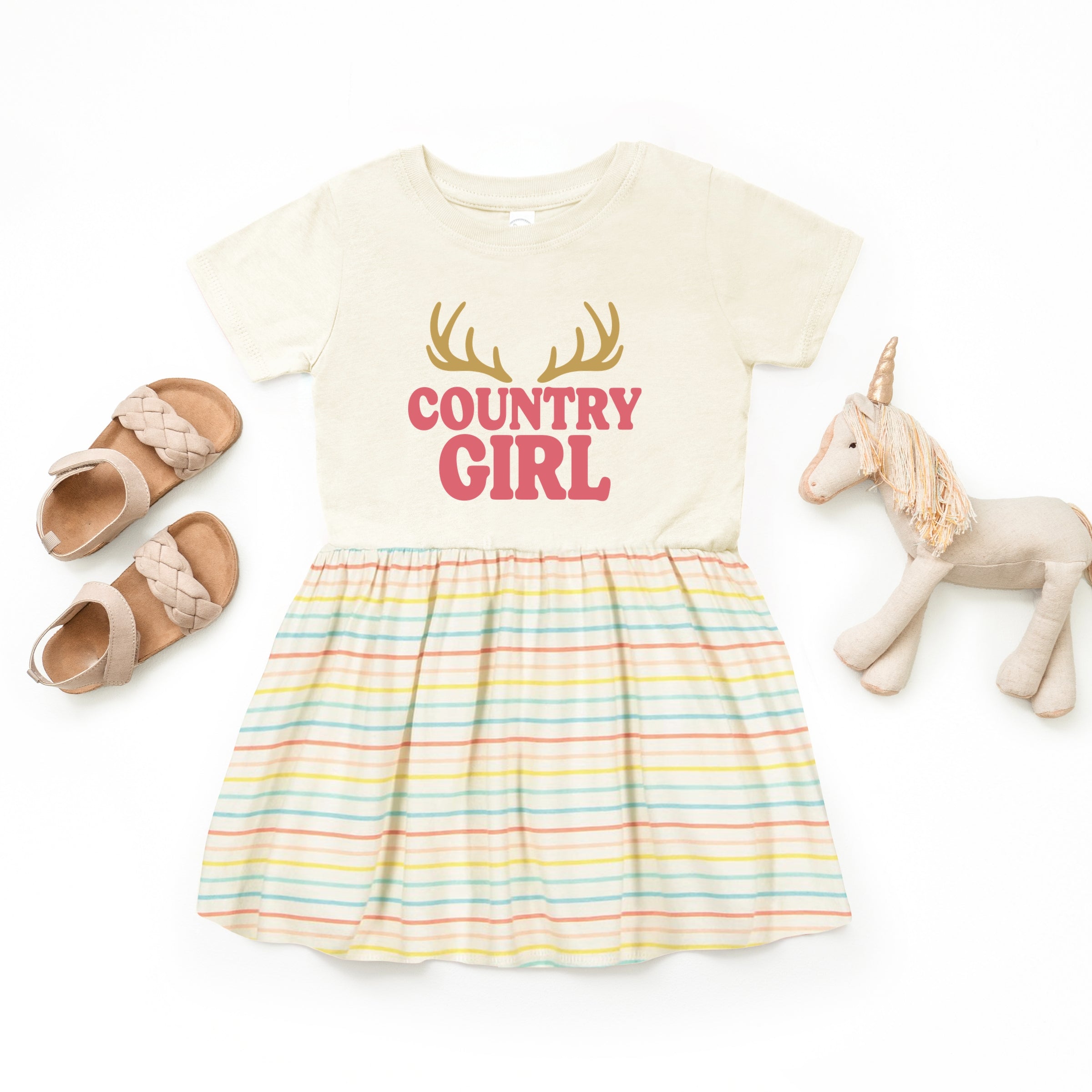 Country Girl Antlers Puff Print - Toddler Graphic Dress