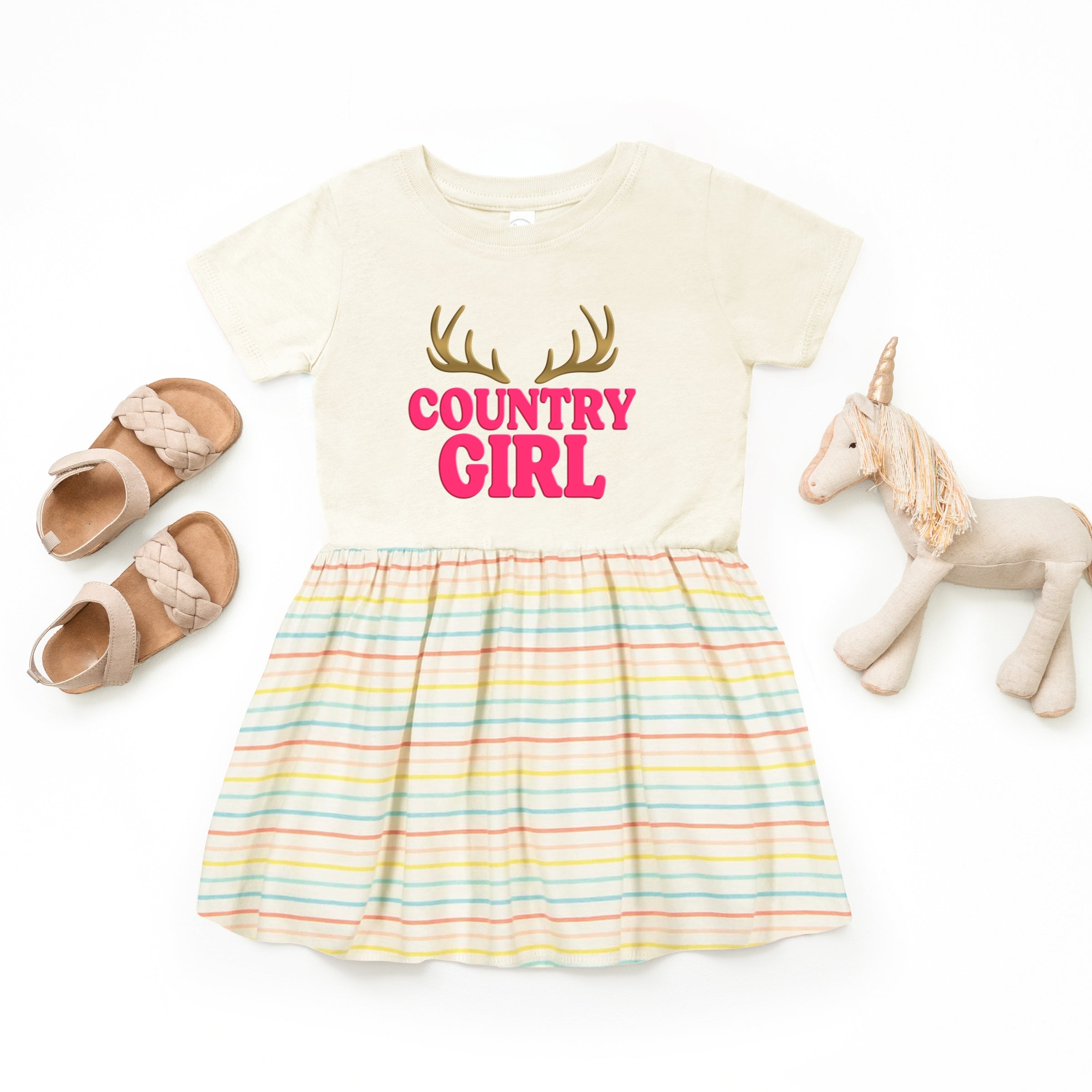 Country Girl Antlers Puff Print - Toddler Graphic Dress